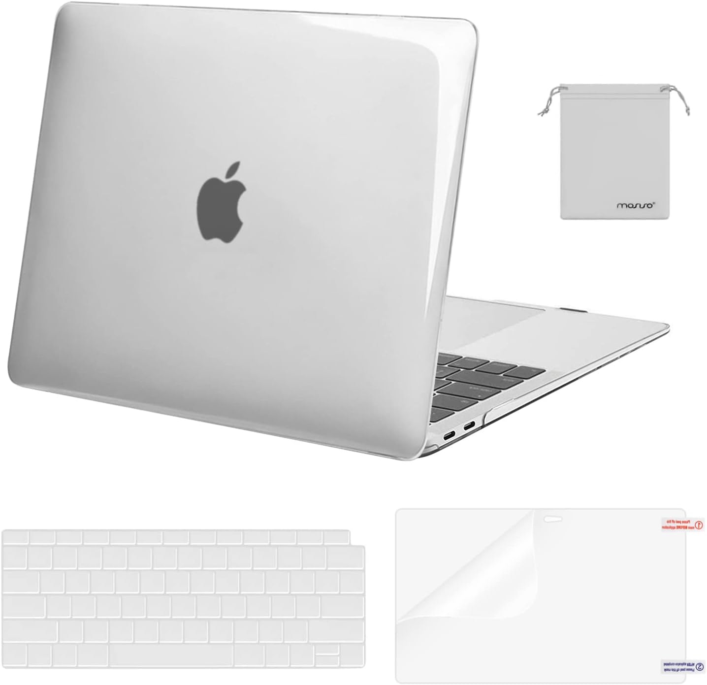 MOSISO Compatible with MacBook Air 13 inch Case M1 Chip 2021-2018 Release A2337 A2179 A1932, Plastic Hard Shell&Keyboard Cover&Screen Film&Storage Bag for MacBook Air 13.3 inch Case, Crystal Midnight