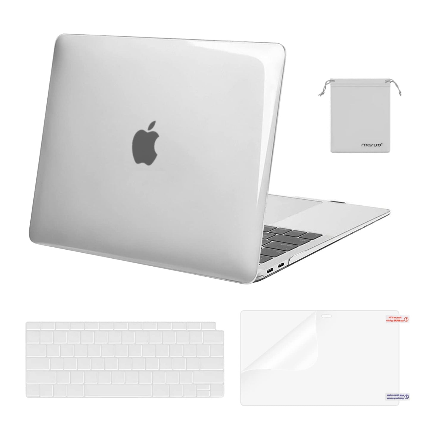 MOSISO Compatible with MacBook Air 13 inch Case M1 Chip 2021-2018 Release A2337 A2179 A1932, Plastic Hard Shell&Keyboard Cover&Screen Film&Storage Bag for MacBook Air 13.3 inch Case, Transparent