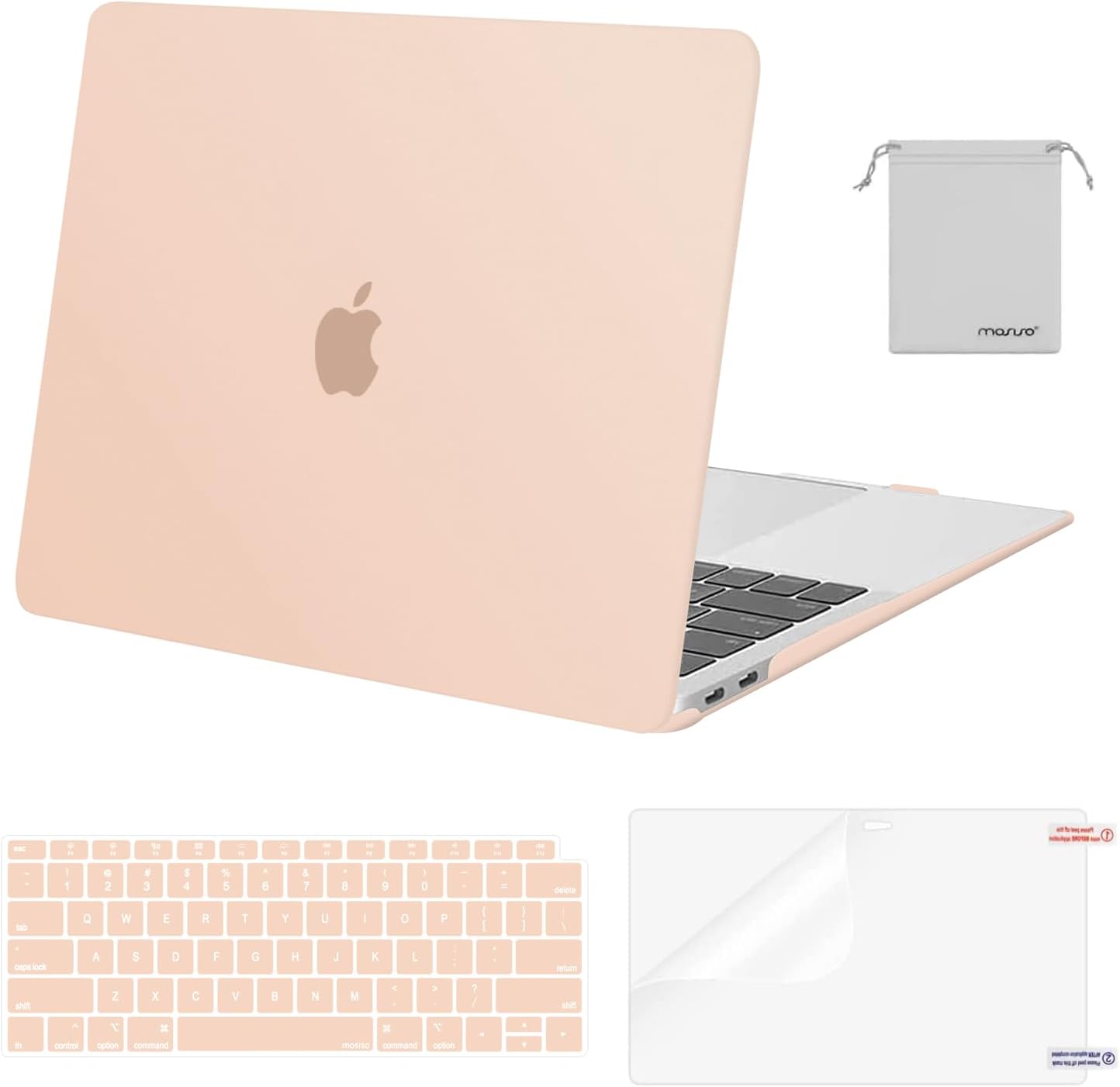 MOSISO Compatible with MacBook Air 13 inch Case M1 Chip 2021-2018 Release A2337 A2179 A1932, Plastic Hard Shell&Keyboard Cover&Screen Film&Storage Bag for MacBook Air 13.3 inch Case, Crystal Midnight