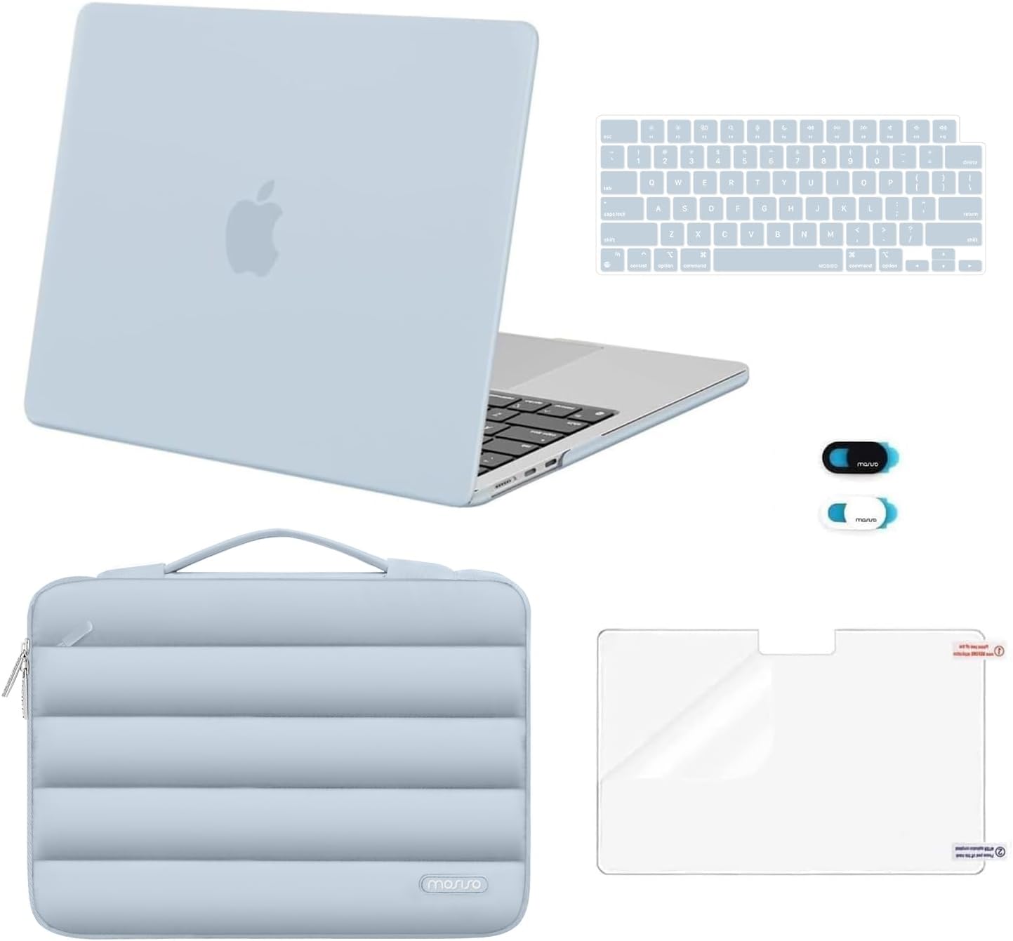 MOSISO Compatible with MacBook Air 13 inch Case M5 2026 M4 2025 M3 M2 2024-2022 A3449 A3240 A3113 A2681, Hard Case&Puffy Bag&Keyboard Cover&Webcam Cover&ScreenFilm for MacBook Air 13.6, Antique Green