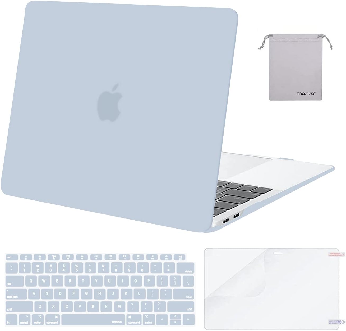 MOSISO Compatible with MacBook Air 13 inch Case M1 Chip 2021-2018 Release A2337 A2179 A1932, Plastic Hard Shell&Keyboard Cover&Screen Film&Storage Bag for MacBook Air 13.3 inch Case, Crystal Midnight