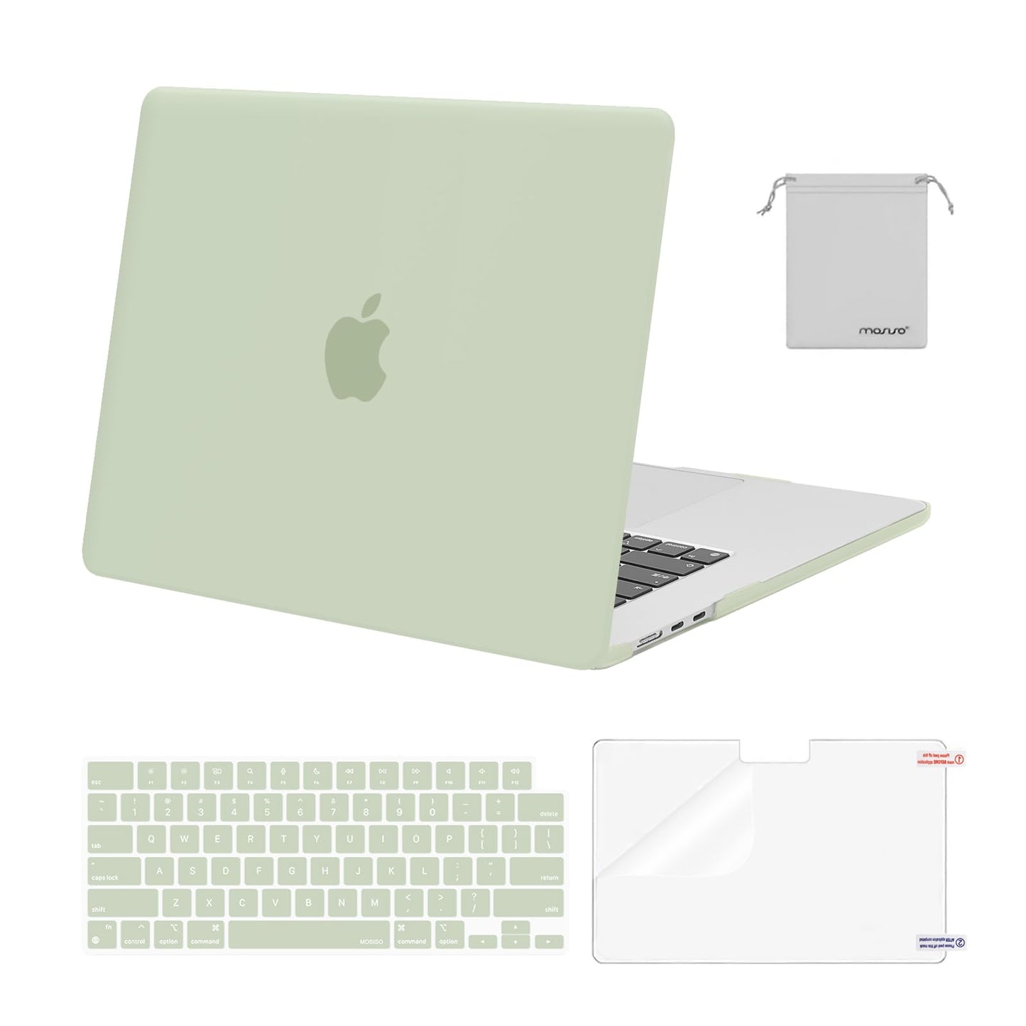 MOSISO Compatible with MacBook Air 15 inch Case M4 M3 M2 2025 2024 2023 Release A3241 A3114 A2941 with Touch ID, Plastic Hard Shell Case&Keyboard Cover&Screen Protector&Storage Bag, Crystal Clear