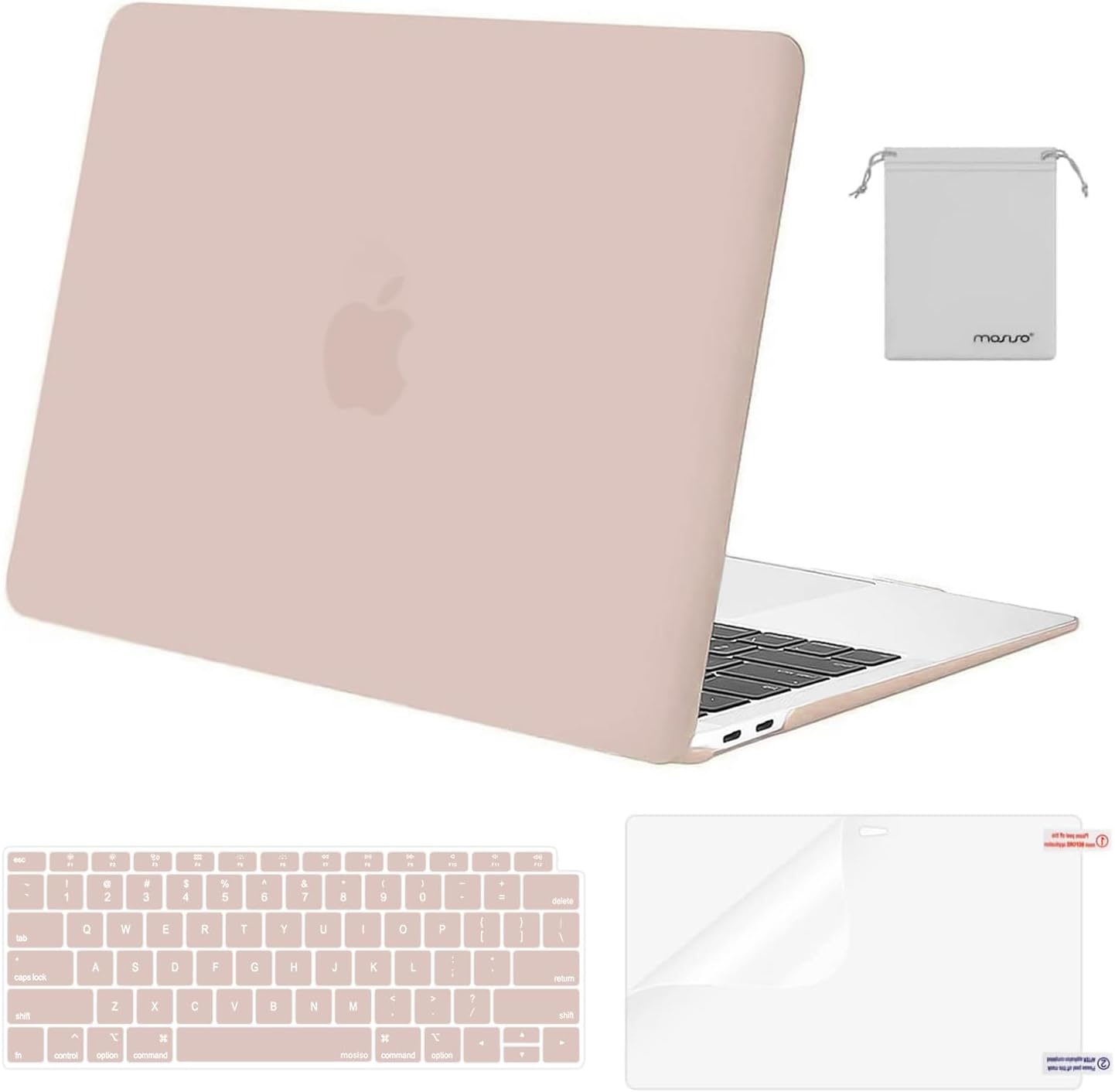MOSISO Compatible with MacBook Air 13 inch Case M1 Chip 2021-2018 Release A2337 A2179 A1932, Plastic Hard Shell&Keyboard Cover&Screen Film&Storage Bag for MacBook Air 13.3 inch Case, Crystal Midnight