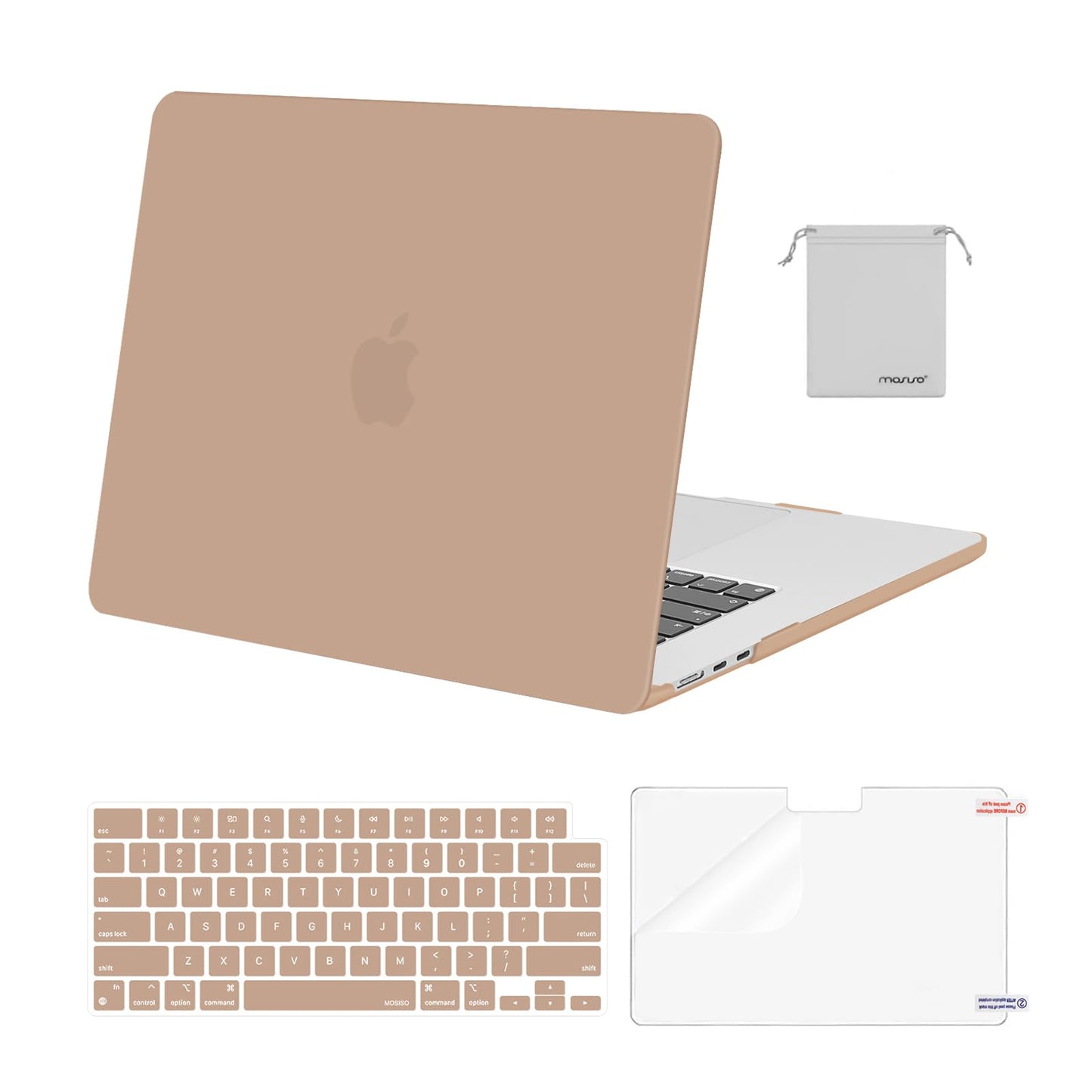 MOSISO Compatible with MacBook Air 15 inch Case M4 M3 M2 2025 2024 2023 Release A3241 A3114 A2941 with Touch ID, Plastic Hard Shell Case&Keyboard Cover&Screen Protector&Storage Bag, Crystal Clear