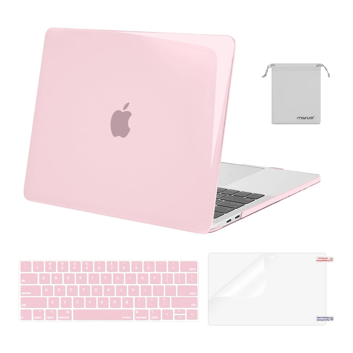 MOSISO Compatible with MacBook Pro 13 inch Case M2 2025, 2024, 2023, 2022-2016 A2338 M1 A2251 A2289 A2159 A1989 A1708 A1706, Plastic Hard Shell&Keyboard Cover&Screen Film&Storage Bag, Chalk Pink