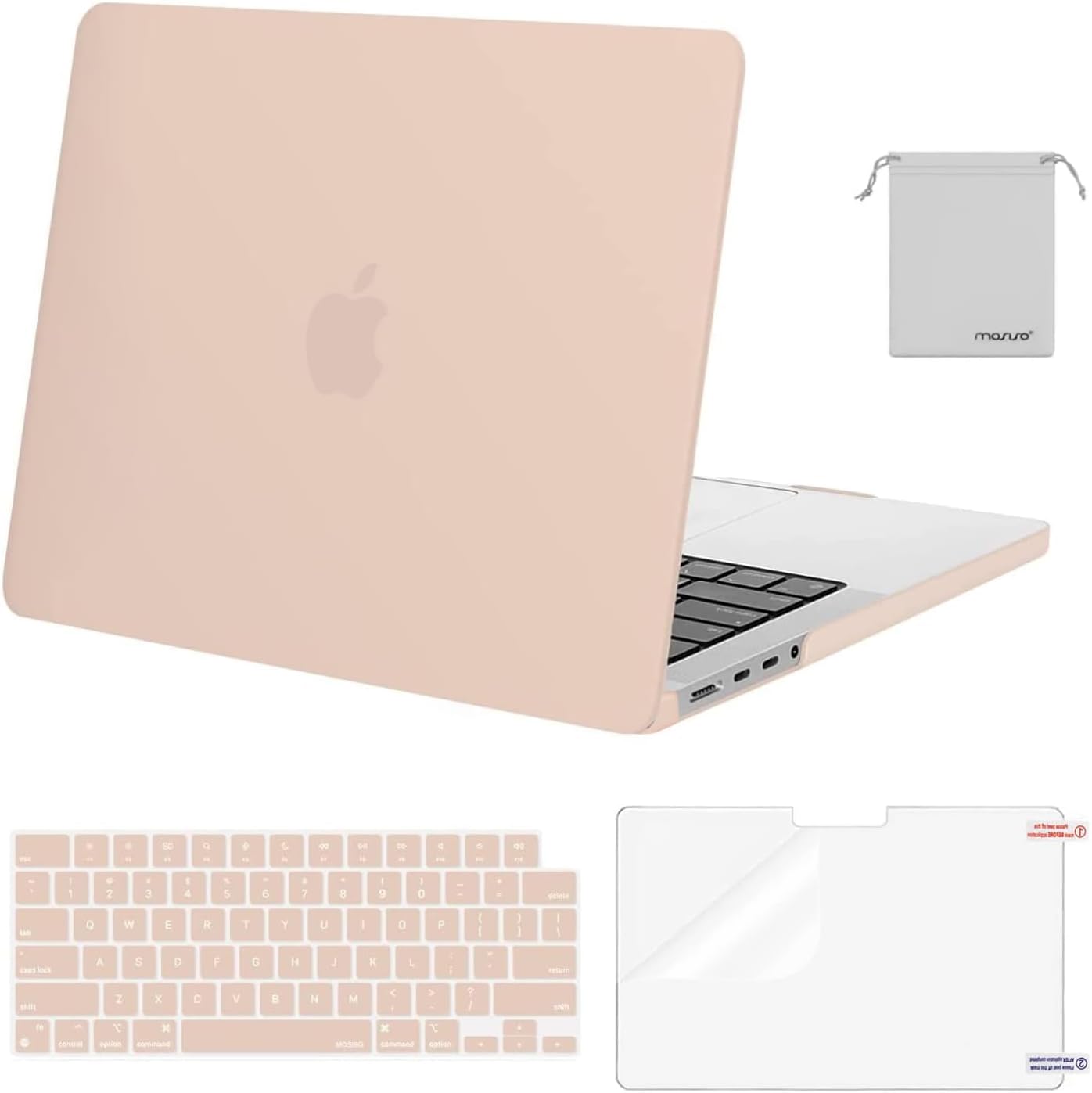 MOSISO Compatible with MacBook Pro 14 inch Case 2025 2024 2023 2022 2021 M4 M3 M2 M1 A3112 A3185 A3401 A2918 A2992 A2779 A2442, Plastic Hard Shell&Keyboard Cover&Screen Film&Pouch, Transparent