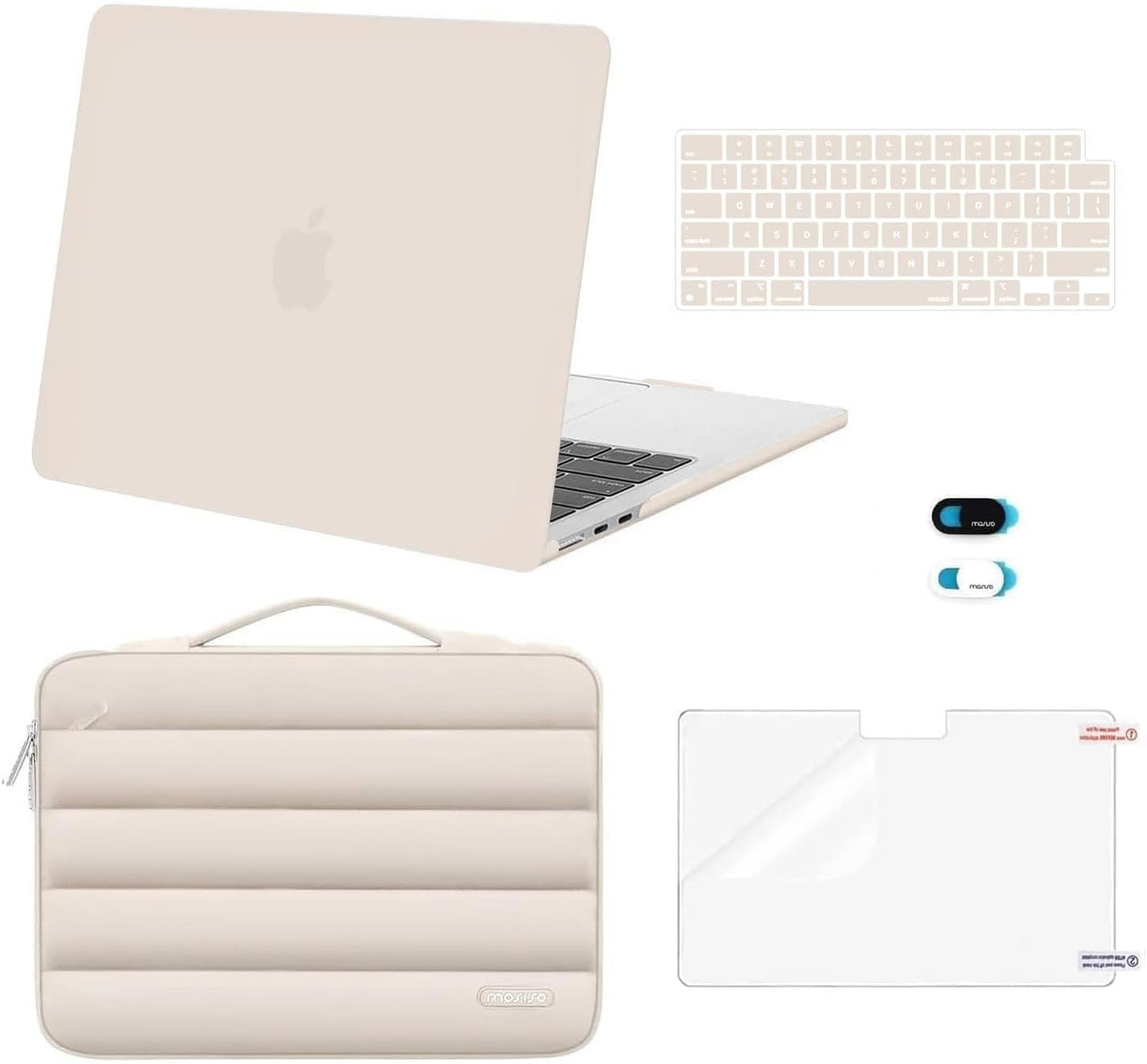 MOSISO Compatible with MacBook Air 13 inch Case M5 2026 M4 2025 M3 M2 2024-2022 A3449 A3240 A3113 A2681, Hard Case&Puffy Bag&Keyboard Cover&Webcam Cover&ScreenFilm for MacBook Air 13.6, Antique Green