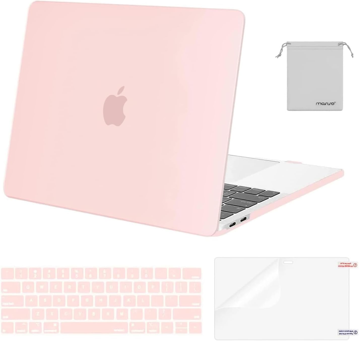 MOSISO Compatible with MacBook Pro 13 inch Case M2 2025, 2024, 2023, 2022-2016 A2338 M1 A2251 A2289 A2159 A1989 A1708 A1706, Plastic Hard Shell&Keyboard Cover&Screen Film&Storage Bag, Chalk Pink