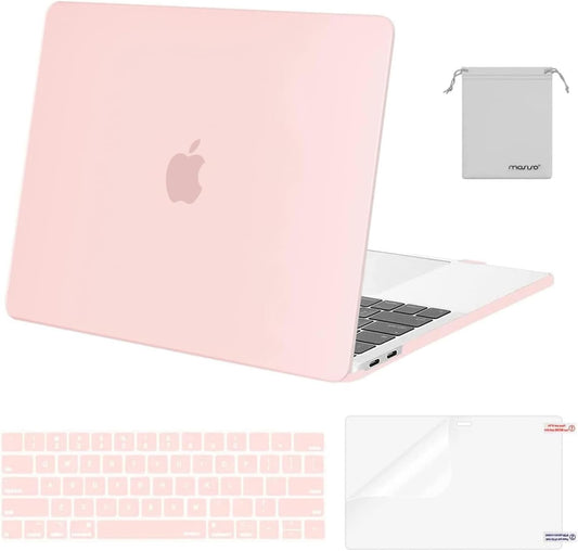 MOSISO Compatible with MacBook Pro 13 inch Case M2 2025, 2024, 2023, 2022-2016 A2338 M1 A2251 A2289 A2159 A1989 A1708 A1706, Plastic Hard Shell&Keyboard Cover&Screen Film&Storage Bag, Chalk Pink
