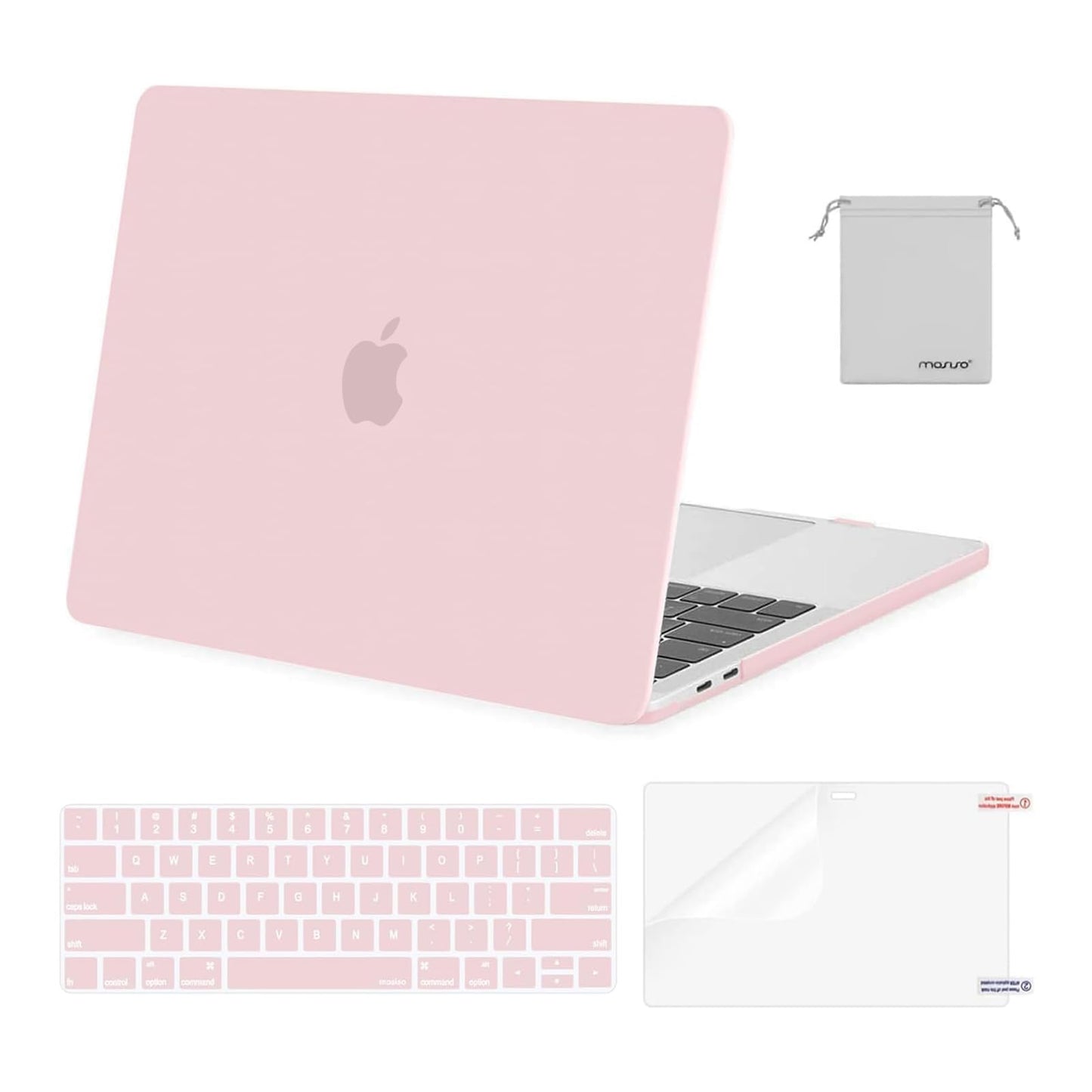 MOSISO Compatible with MacBook Pro 13 inch Case M2 2025, 2024, 2023, 2022-2016 A2338 M1 A2251 A2289 A2159 A1989 A1708 A1706, Plastic Hard Shell&Keyboard Cover&Screen Film&Storage Bag, Chalk Pink