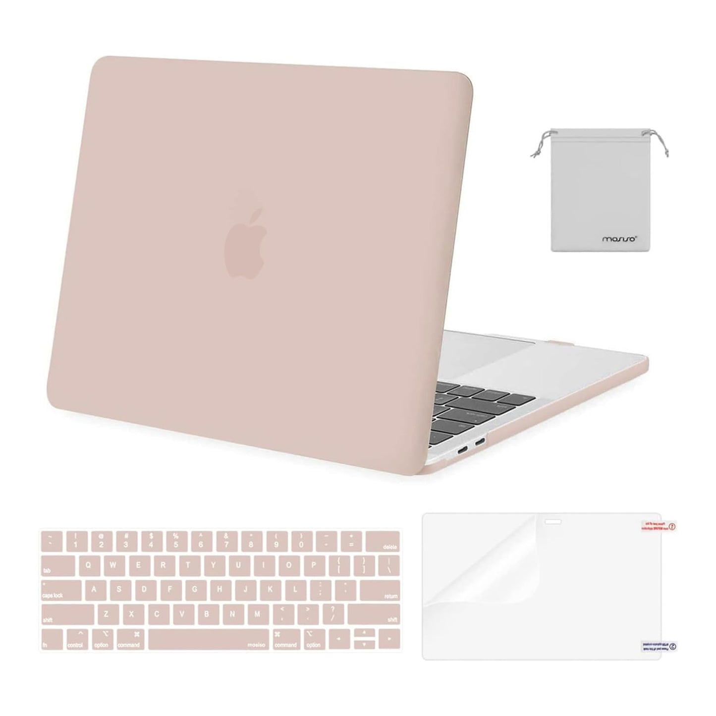 MOSISO Compatible with MacBook Pro 13 inch Case M2 2025, 2024, 2023, 2022-2016 A2338 M1 A2251 A2289 A2159 A1989 A1708 A1706, Plastic Hard Shell&Keyboard Cover&Screen Film&Storage Bag, Chalk Pink