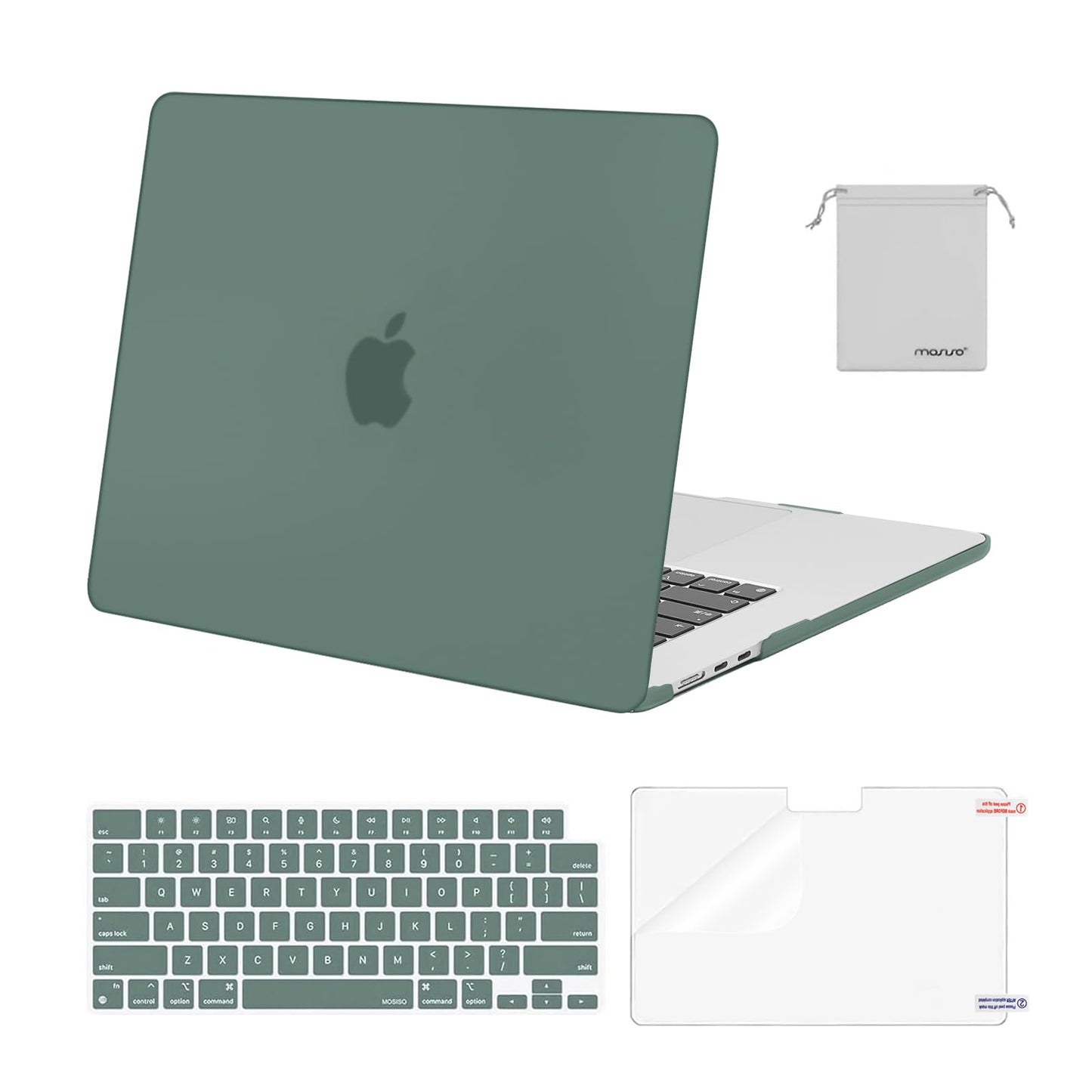 MOSISO Compatible with MacBook Air 15 inch Case M4 M3 M2 2025 2024 2023 Release A3241 A3114 A2941 with Touch ID, Plastic Hard Shell Case&Keyboard Cover&Screen Protector&Storage Bag, Crystal Clear