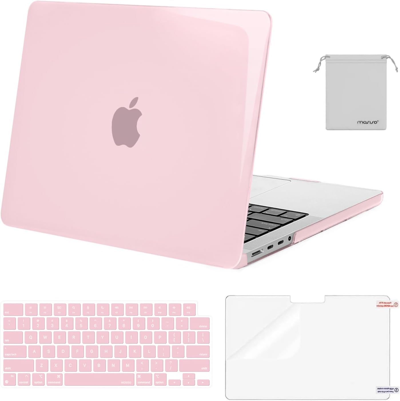 MOSISO Compatible with MacBook Pro 14 inch Case M5 2026 M4 2025 M3 M2 M1 2024-2021 A3427 A3426 A3434 A3112 A3185 A3401 A2918 A2992 A2779 A2442,Hard Case&Keyboard Skin&ScreenFilm&Pouch, Rose Quartz