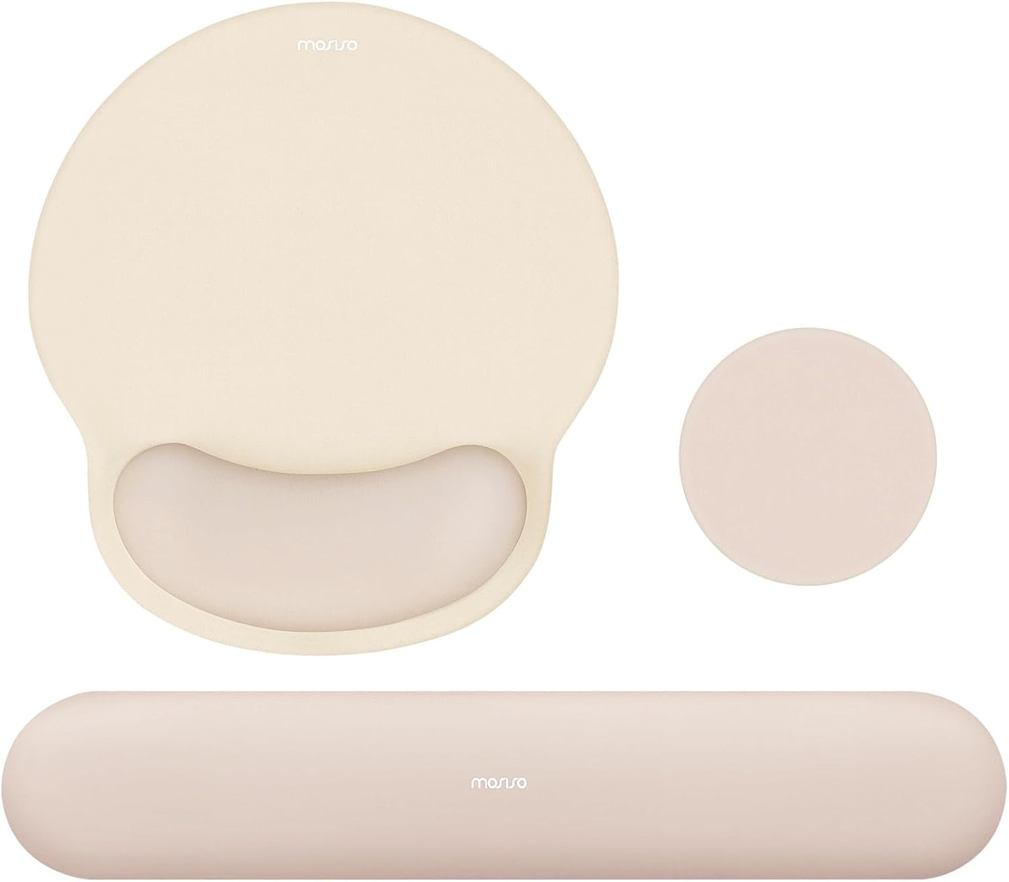 MOSISO Wrist Rest Support for Mouse Pad&Keyboard Set, Circle Curved Ergonomic Mousepad&Coaster Non-Slip Base Home/Office Pain Relief&Easy Typing Pad with Soft Cloth&Silicone Lining