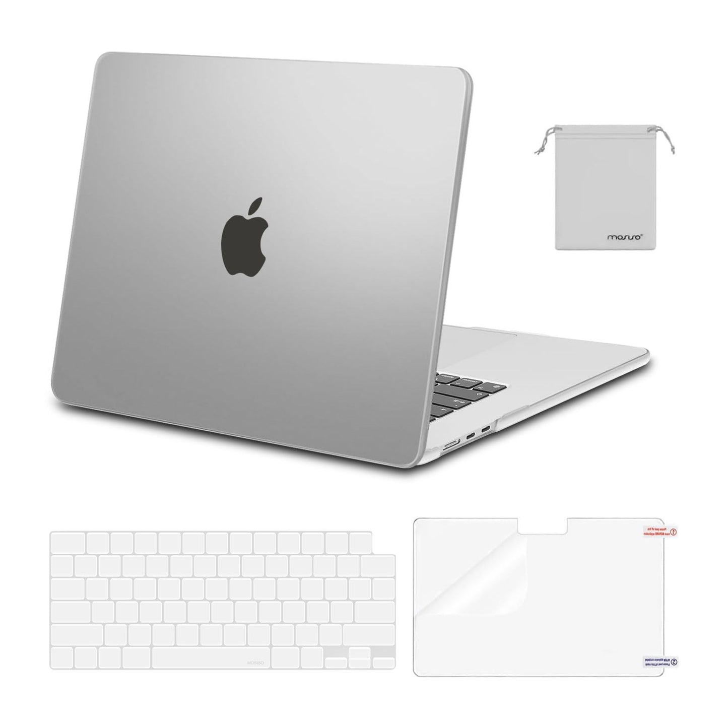 MOSISO Compatible with MacBook Air 15 inch Case M4 M3 M2 2025 2024 2023 Release A3241 A3114 A2941 with Touch ID, Plastic Hard Shell Case&Keyboard Cover&Screen Protector&Storage Bag, Crystal Clear