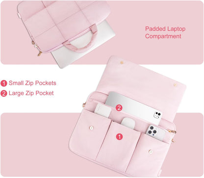 MOSISO Women Puffy Polyester 15.6 Inch Laptop Shoulder Bag, 4 Front Pockets, Removable Adjustable Strap & Rear Trolley Sleeve