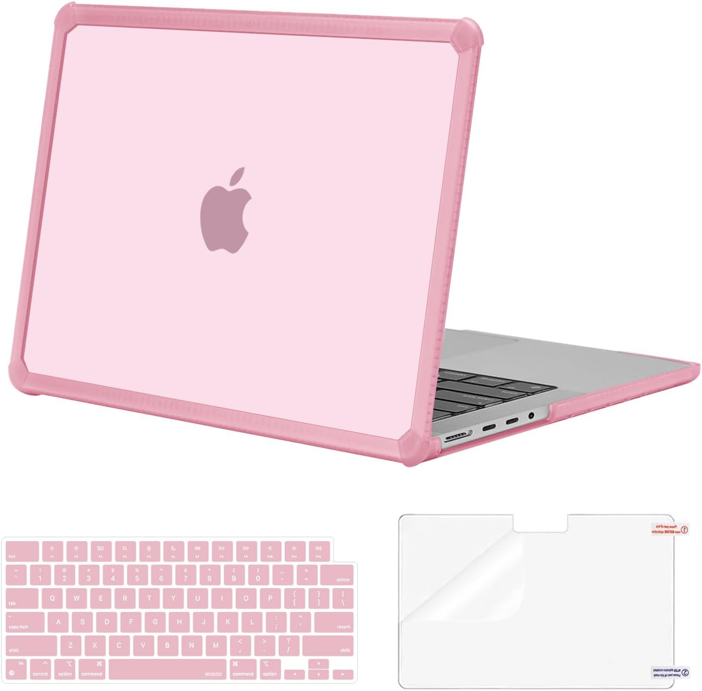 MOSISO Compatible with MacBook Pro 14 inch Case 2025-2021 M4 M3 M2 M1 A3112 A3185 A3401 A2918 A2992 A2779 A2442, Anti-Cracking Heavy Duty TPU Bumper Hard Case&Keyboard Skin&Screen Film, Pink
