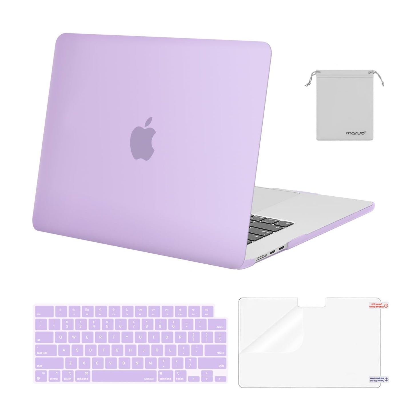 MOSISO Compatible with MacBook Air 15 inch Case M4 M3 M2 2025 2024 2023 Release A3241 A3114 A2941 with Touch ID, Plastic Hard Shell Case&Keyboard Cover&Screen Protector&Storage Bag, Crystal Clear