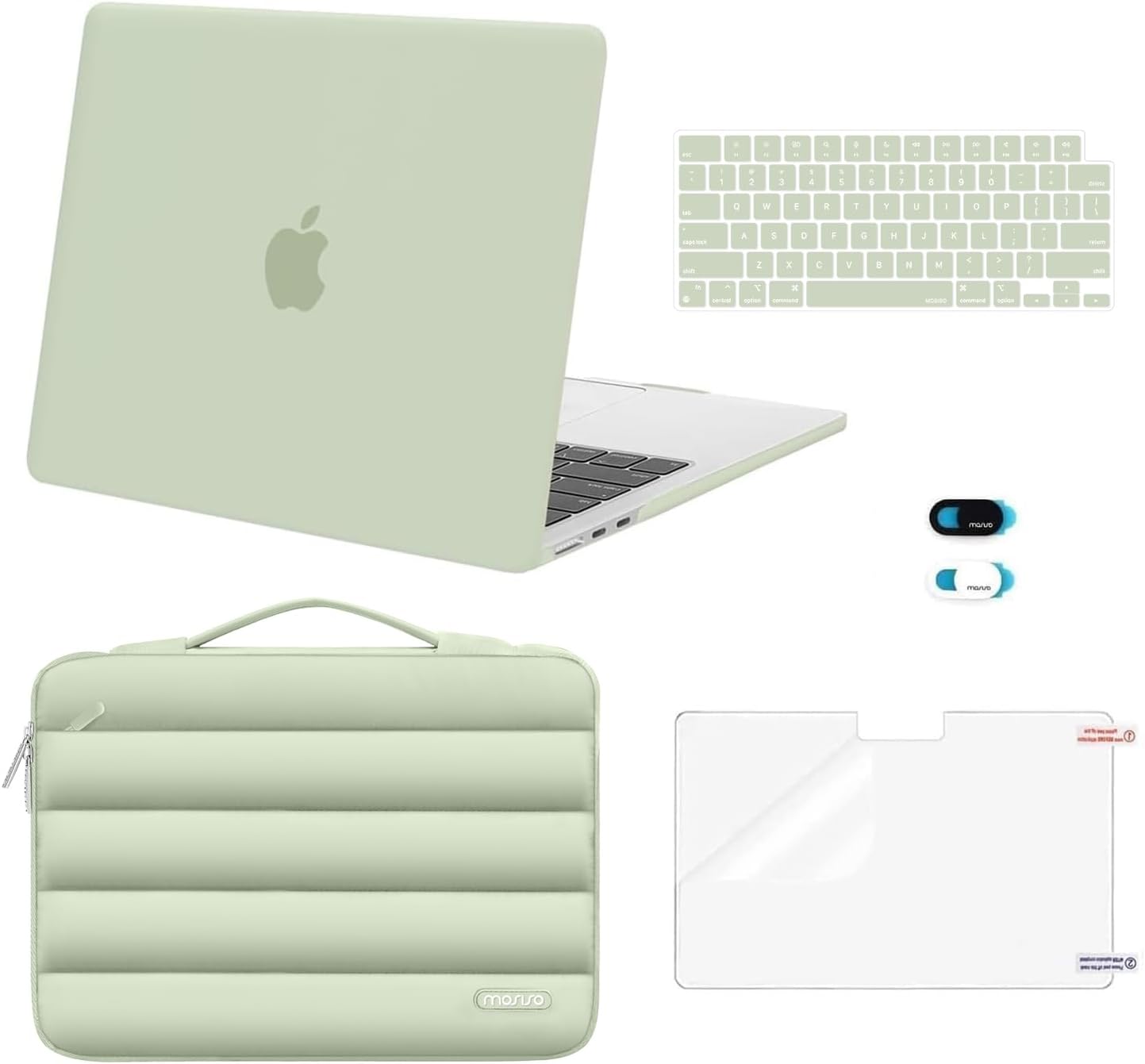 MOSISO Compatible with MacBook Air 13 inch Case M5 2026 M4 2025 M3 M2 2024-2022 A3449 A3240 A3113 A2681, Hard Case&Puffy Bag&Keyboard Cover&Webcam Cover&ScreenFilm for MacBook Air 13.6, Antique Green