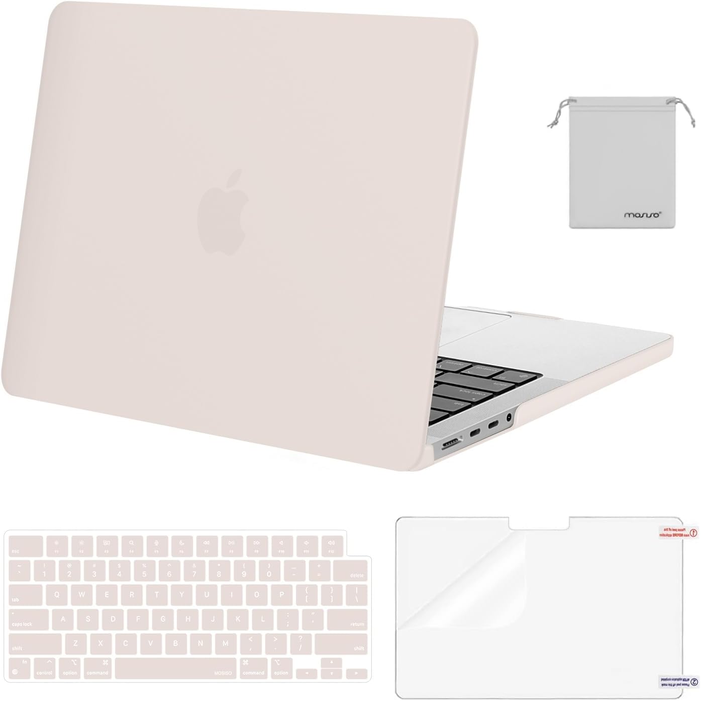 MOSISO Compatible with MacBook Pro 14 inch Case M5 2026 M4 2025 M3 M2 M1 2024-2021 A3427 A3426 A3434 A3112 A3185 A3401 A2918 A2992 A2779 A2442,Hard Case&Keyboard Skin&ScreenFilm&Pouch, Rose Quartz