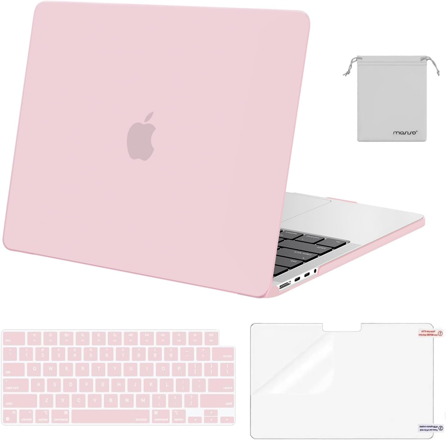 MOSISO Compatible with MacBook Pro 14 inch Case M5 2026 M4 2025 M3 M2 M1 2024-2021 A3427 A3426 A3434 A3112 A3185 A3401 A2918 A2992 A2779 A2442,Hard Case&Keyboard Skin&ScreenFilm&Pouch, Rose Quartz