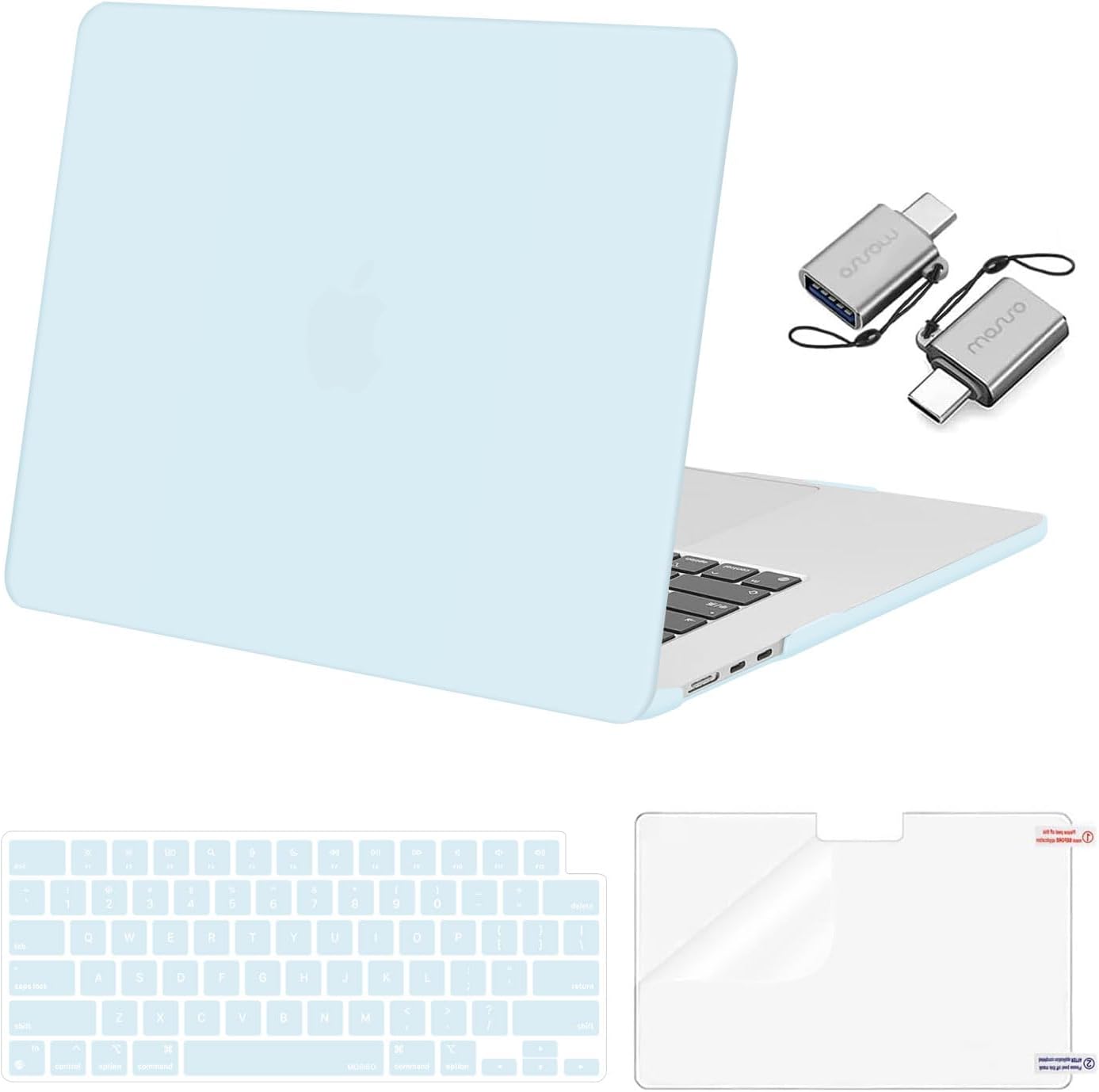 MOSISO Compatible with MacBook Air 15 inch Case M5 2026 M4 2025 M3 M2 2024 2023 A3448 A3241 A3114 A2941, Hard Shell&Keyboard Cover&Screen Film&Type C, Great for Study Travel Work, Crystal Clear