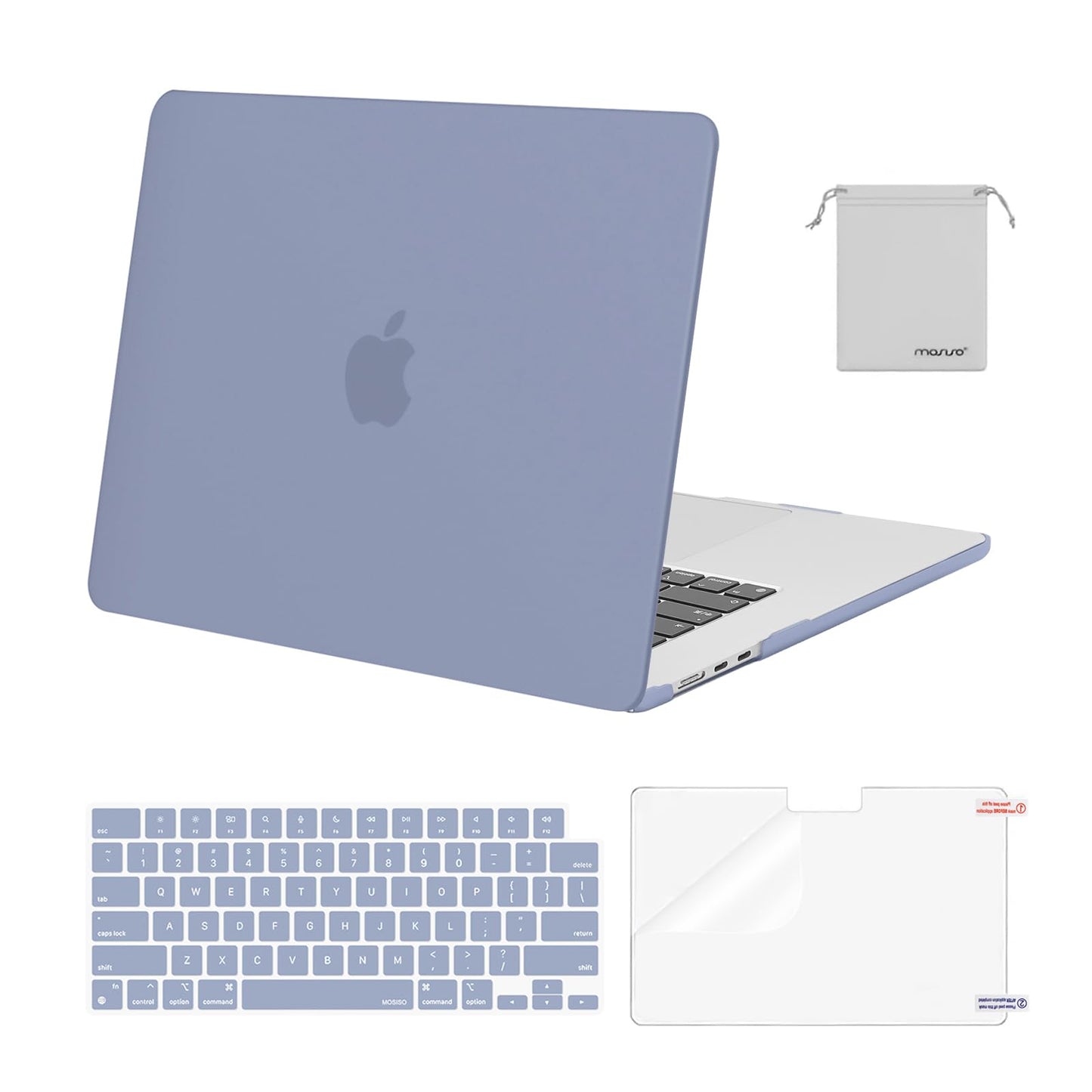 MOSISO Compatible with MacBook Air 15 inch Case M4 M3 M2 2025 2024 2023 Release A3241 A3114 A2941 with Touch ID, Plastic Hard Shell Case&Keyboard Cover&Screen Protector&Storage Bag, Crystal Clear