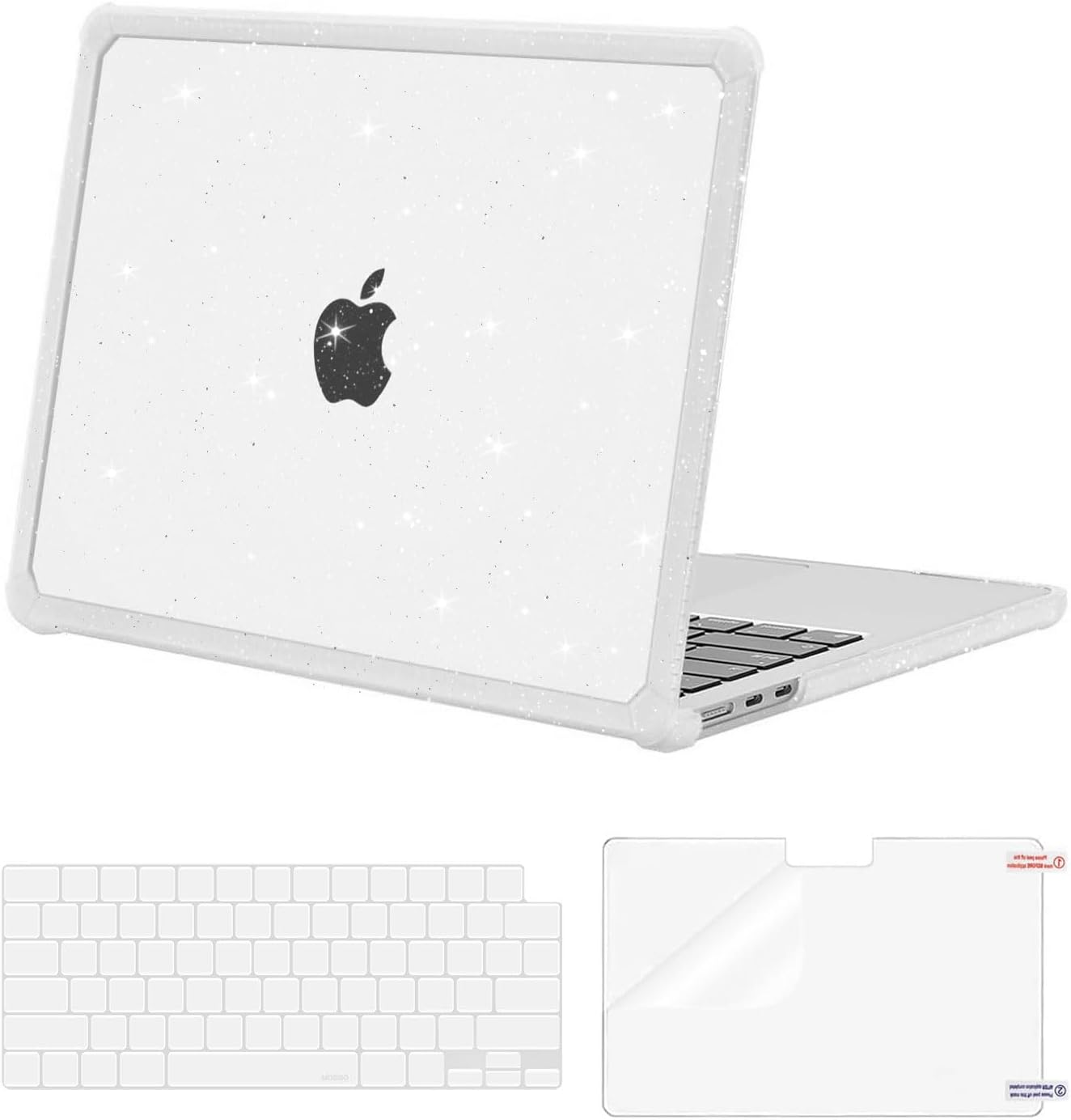 MOSISO Compatible with MacBook Air 13 inch Case M5 2026 M4 2025 M3 M2 2024-2022 A3449 A3240 A3113 A2681, Glitter Hard Case with TPU Bumper&Keyboard Cover&Screen Film for MacBook Air 13.6