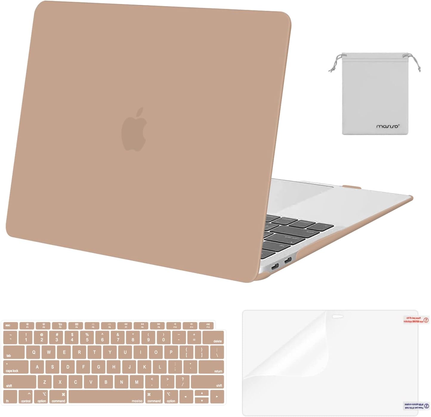 MOSISO Compatible with MacBook Air 13 inch Case M1 Chip 2021-2018 Release A2337 A2179 A1932, Plastic Hard Shell&Keyboard Cover&Screen Film&Storage Bag for MacBook Air 13.3 inch Case, Crystal Midnight
