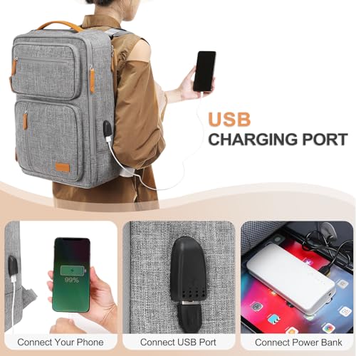 MOSISO Laptop Backpack for Men Women, 15.6-16 inch Laptop Bag, Carry On Daypack for Travel Work, 3 in 1 Flight Approved Computer Travel Backpack with USB Charging Port & Toiletry Bag, Gray iMosiso