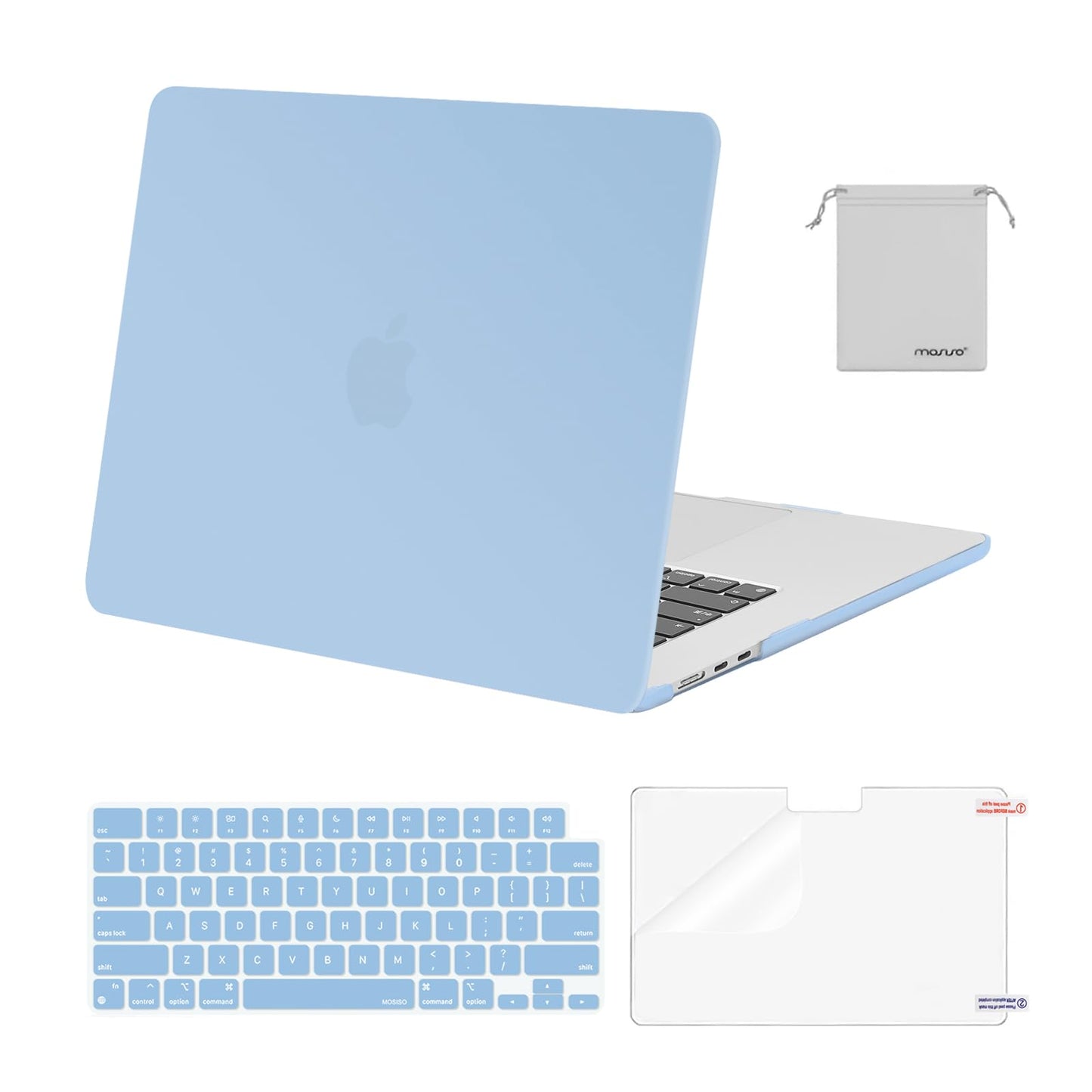 MOSISO Compatible with MacBook Air 15 inch Case M4 M3 M2 2025 2024 2023 Release A3241 A3114 A2941 with Touch ID, Plastic Hard Shell Case&Keyboard Cover&Screen Protector&Storage Bag, Crystal Clear