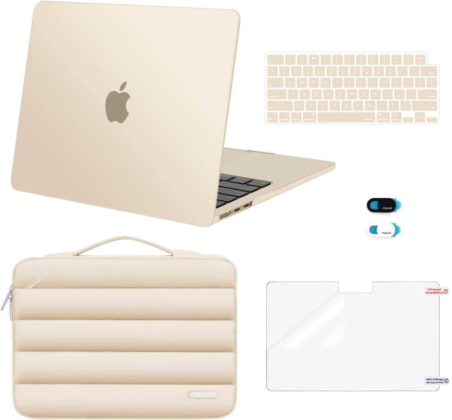 MOSISO Compatible with MacBook Air 13 inch Case M5 2026 M4 2025 M3 M2 2024-2022 A3449 A3240 A3113 A2681, Hard Case&Puffy Bag&Keyboard Cover&Webcam Cover&ScreenFilm for MacBook Air 13.6, Antique Green