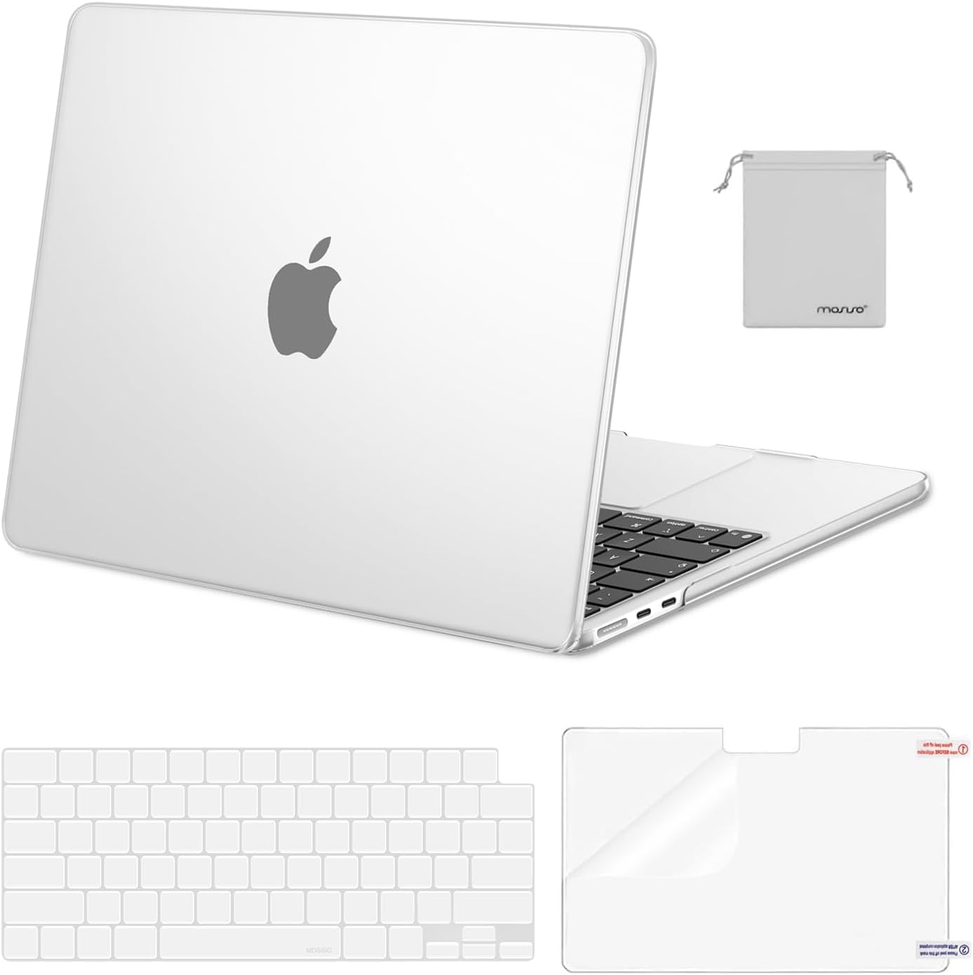 MOSISO Compatible with MacBook Air 13 inch Case M5 2026 M4 2025 M3 M2 2024-2022 A3449 A3240 A3113 A2681,Hard Shell&Keyboard Cover&Screen Film&Pouch for MacBook Air 13.6 inch Case, Crystal Clear