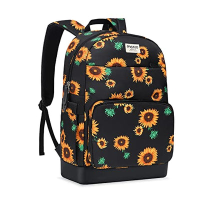 MOSISO 15.6-16 inch Laptop Backpack for Women, Polyester Anti-Theft Stylish Casual Daypack Bag with Luggage Strap & USB Charging Port, Sunflower Travel Business Backpack, Black iMosiso