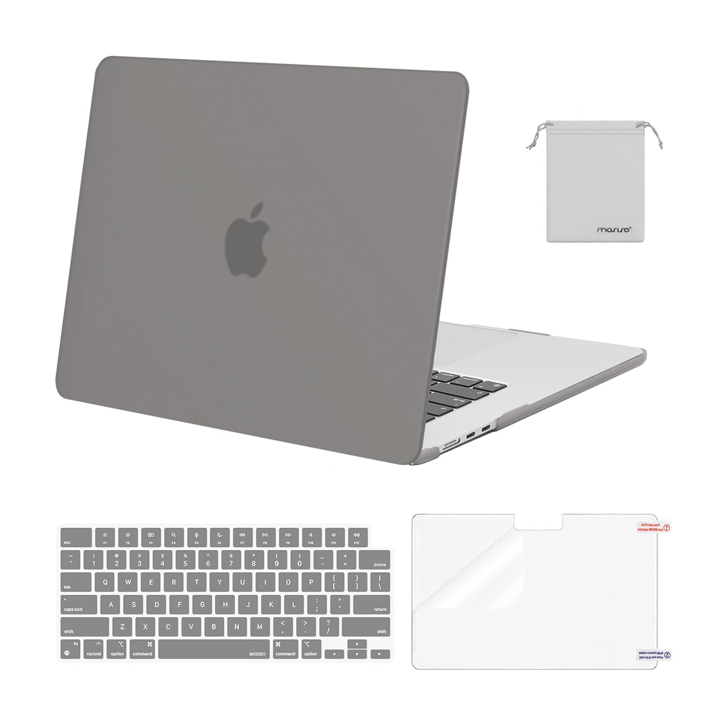 MOSISO Compatible with MacBook Air 15 inch Case M4 M3 M2 2025 2024 2023 Release A3241 A3114 A2941 with Touch ID, Plastic Hard Shell Case&Keyboard Cover&Screen Protector&Storage Bag, Crystal Clear