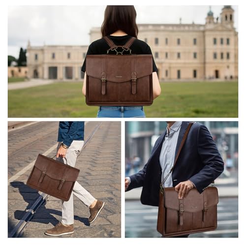 MOSISO Messenger Bag for Men Women, 15.6 inch Vintage PU Leather Laptop Shoulder Briefcase Satchel Bag, 15-16 inch Computer Bag Casual Handbag for Office Work Briefcase Travel Business College, Brown