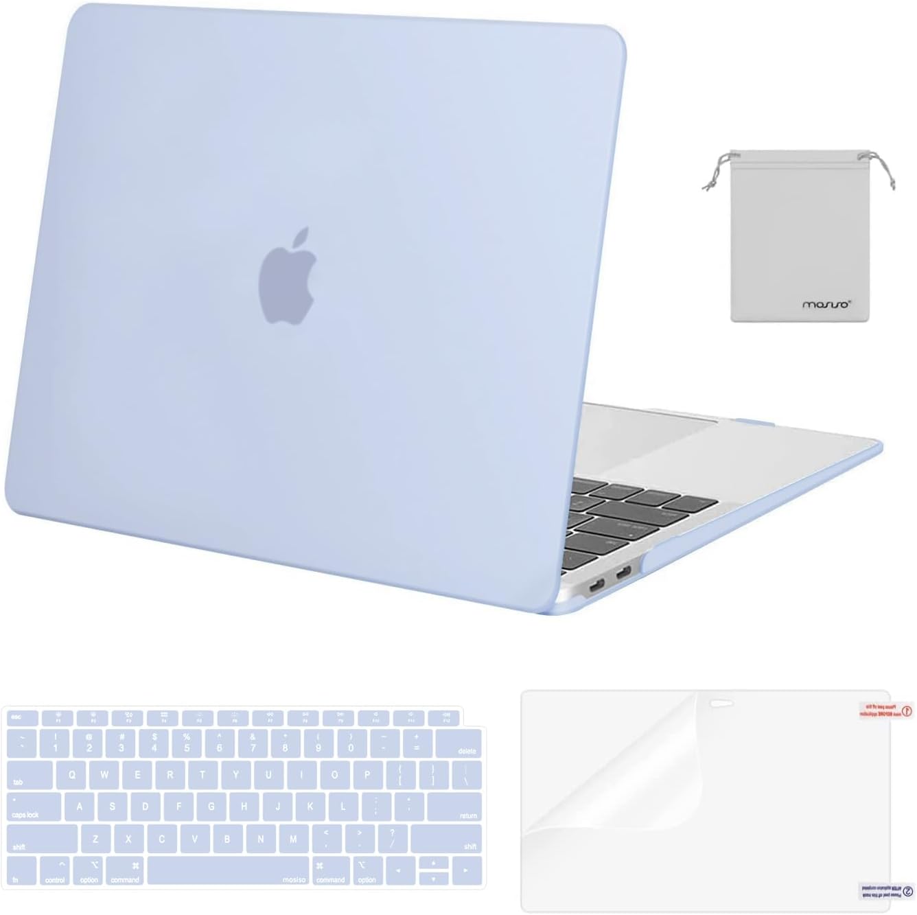 MOSISO Compatible with MacBook Air 13 inch Case M1 Chip 2021-2018 Release A2337 A2179 A1932, Plastic Hard Shell&Keyboard Cover&Screen Film&Storage Bag for MacBook Air 13.3 inch Case, Crystal Midnight