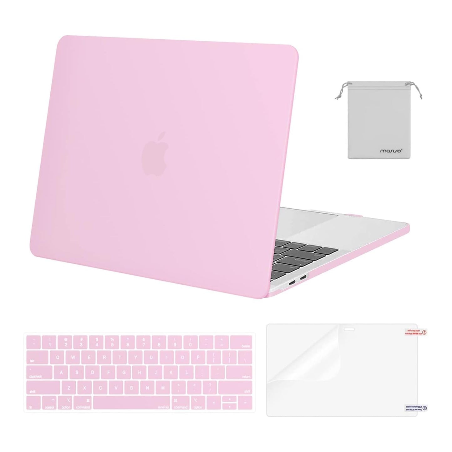 MOSISO Compatible with MacBook Pro 13 inch Case M2 2025, 2024, 2023, 2022-2016 A2338 M1 A2251 A2289 A2159 A1989 A1708 A1706, Plastic Hard Shell&Keyboard Cover&Screen Film&Storage Bag, Chalk Pink
