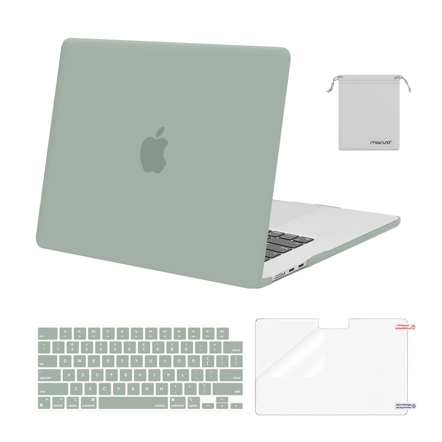 MOSISO Compatible with MacBook Air 15 inch Case M4 M3 M2 2025 2024 2023 Release A3241 A3114 A2941 with Touch ID, Plastic Hard Shell Case&Keyboard Cover&Screen Protector&Storage Bag, Crystal Clear