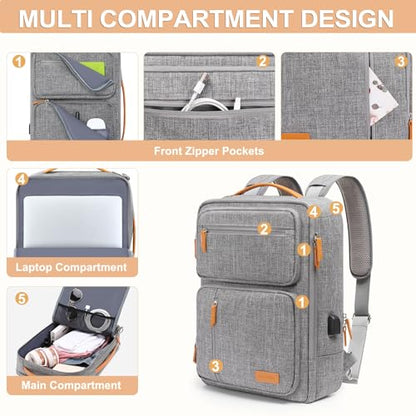 MOSISO Laptop Backpack for Men Women, 15.6-16 inch Laptop Bag, Carry On Daypack for Travel Work, 3 in 1 Flight Approved Computer Travel Backpack with USB Charging Port & Toiletry Bag, Gray iMosiso