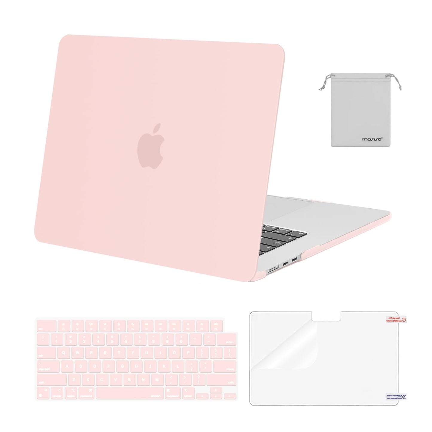 MOSISO Compatible with MacBook Air 15 inch Case M4 M3 M2 2025 2024 2023 Release A3241 A3114 A2941 with Touch ID, Plastic Hard Shell Case&Keyboard Cover&Screen Protector&Storage Bag, Crystal Clear