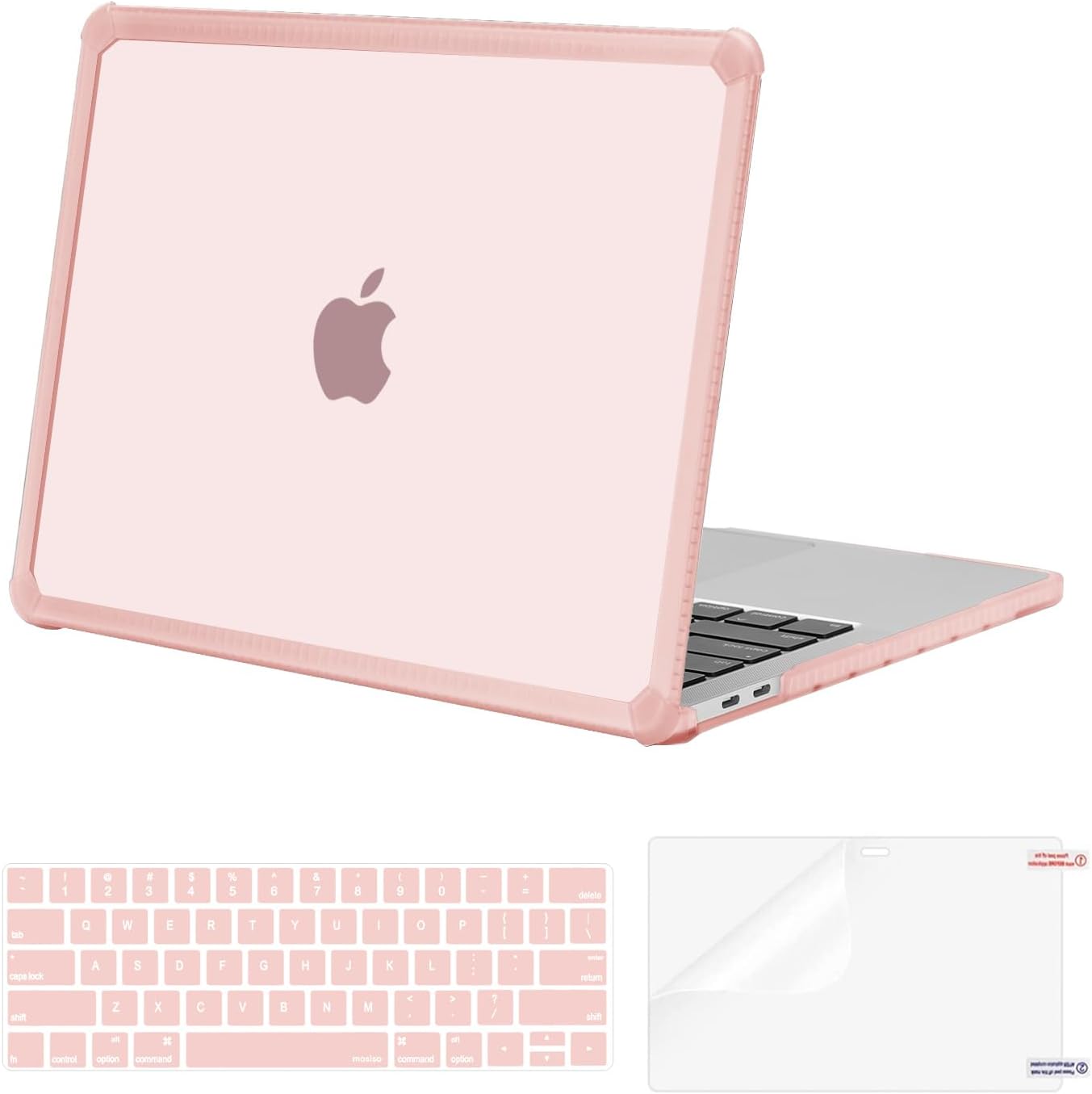 MOSISO Compatible with MacBook Pro 13 inch Case M2 2025-2016 A2338 M1 A2251 A2289 A2159 A1989 A1708 A1706, Anti-Cracking Heavy Duty Plastic TPU Bumper Hard Case&Keyboard Skin&Screen Film, Pink