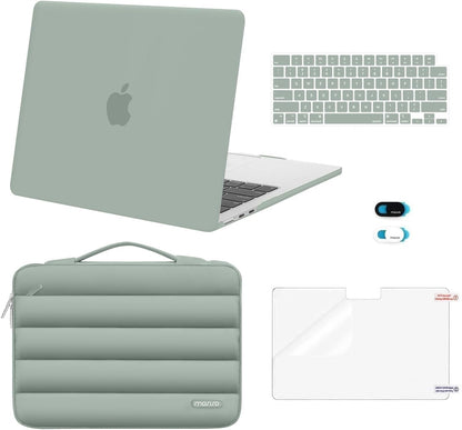 MOSISO Compatible with MacBook Air 13 inch Case M5 2026 M4 2025 M3 M2 2024-2022 A3449 A3240 A3113 A2681, Hard Case&Puffy Bag&Keyboard Cover&Webcam Cover&ScreenFilm for MacBook Air 13.6, Antique Green