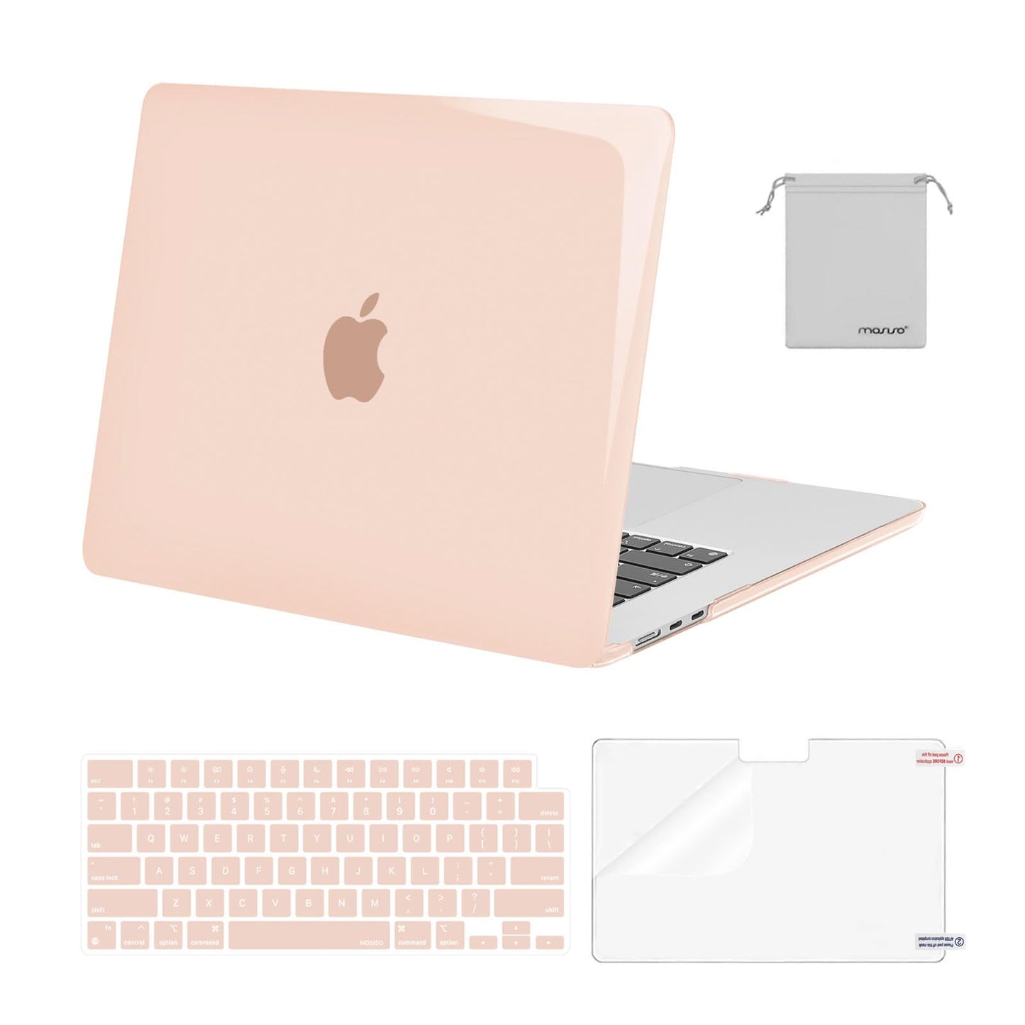 MOSISO Compatible with MacBook Air 15 inch Case M4 M3 M2 2025 2024 2023 Release A3241 A3114 A2941 with Touch ID, Plastic Hard Shell Case&Keyboard Cover&Screen Protector&Storage Bag, Crystal Clear