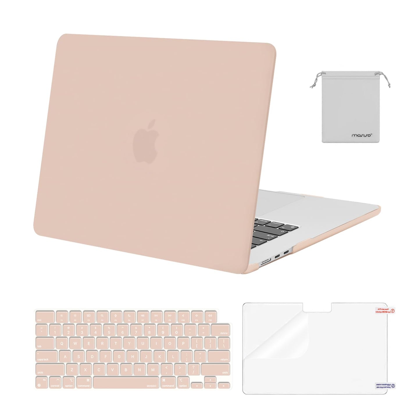 MOSISO Compatible with MacBook Air 15 inch Case M4 M3 M2 2025 2024 2023 Release A3241 A3114 A2941 with Touch ID, Plastic Hard Shell Case&Keyboard Cover&Screen Protector&Storage Bag, Crystal Clear