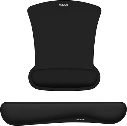 MOSISO Wrist Rest Support for Mouse Pad & Keyboard Set, Ergonomic Mousepad Non-Slip Base Home/Office Pain Relief & Easy Typing Cushion with Neoprene Cloth & Raised Memory Foam