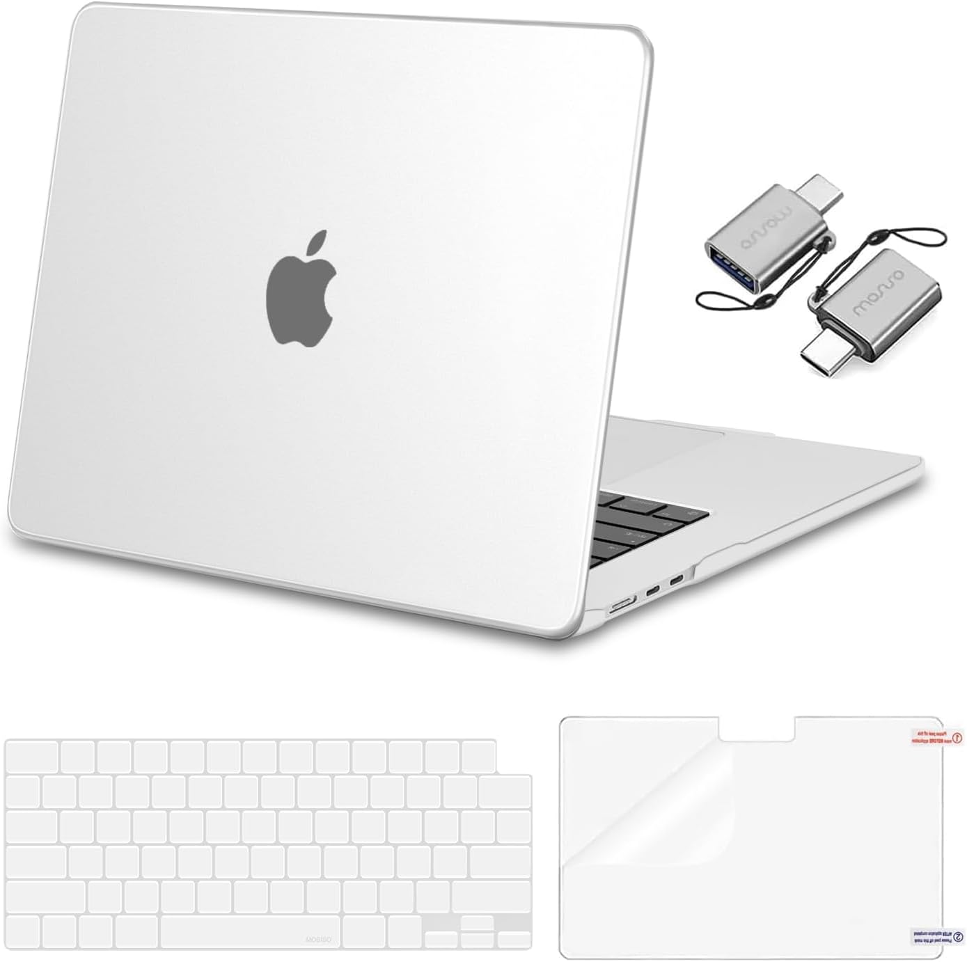 MOSISO Compatible with MacBook Air 15 inch Case M5 2026 M4 2025 M3 M2 2024 2023 A3448 A3241 A3114 A2941, Hard Shell&Keyboard Cover&Screen Film&Type C, Great for Study Travel Work, Crystal Clear