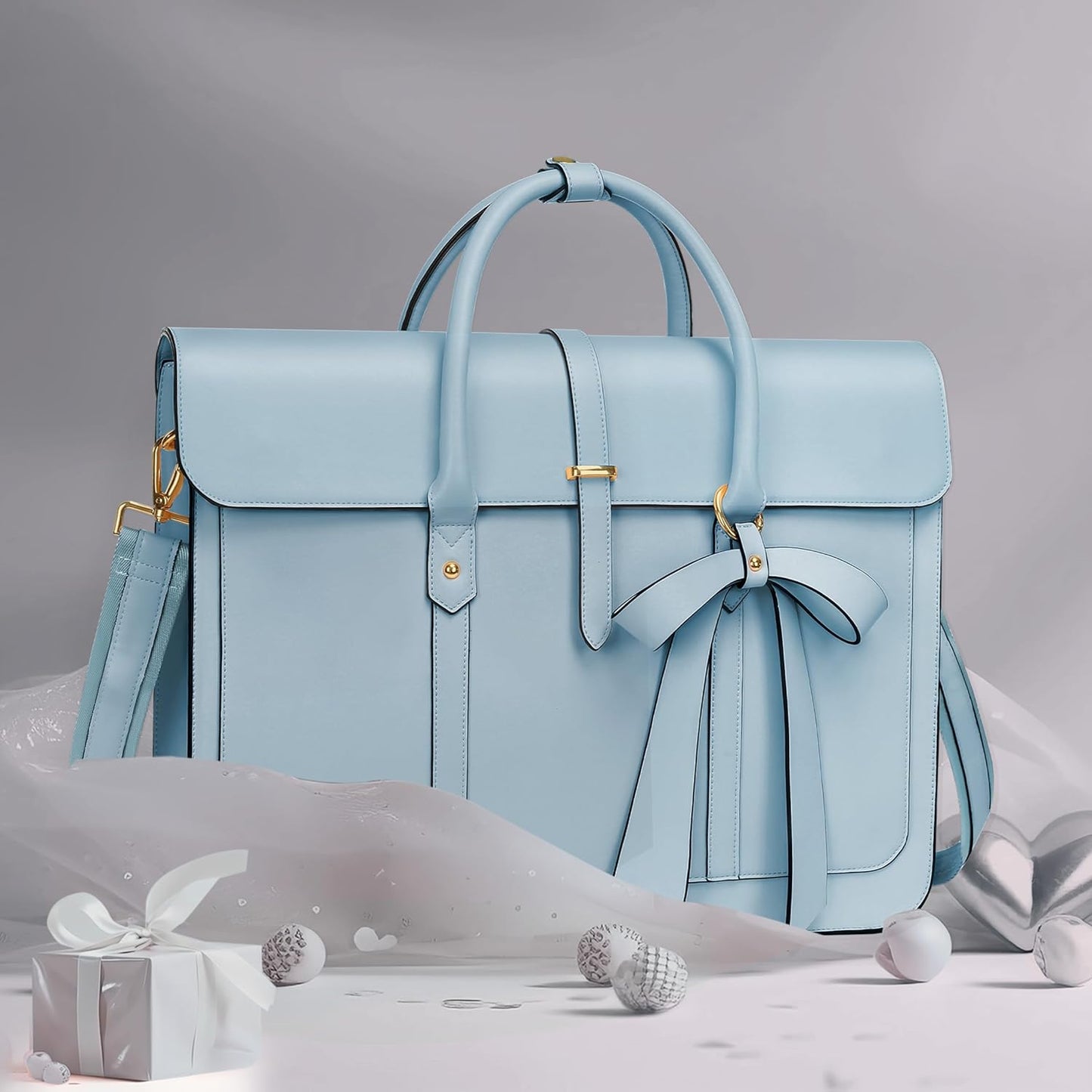 MOSISO Laptop Bag for Women, 13-14 inch, 15-15.6 inch PU Leather Laptop Shoulder Bag Convertible Backpack, 16 inch,PU Leather Laptop Shoulder Bag Convertible Backpack, 13.3 inch Messenger Bag Casual Handbag Work Briefcase Travel Computer Bag with Bowknot