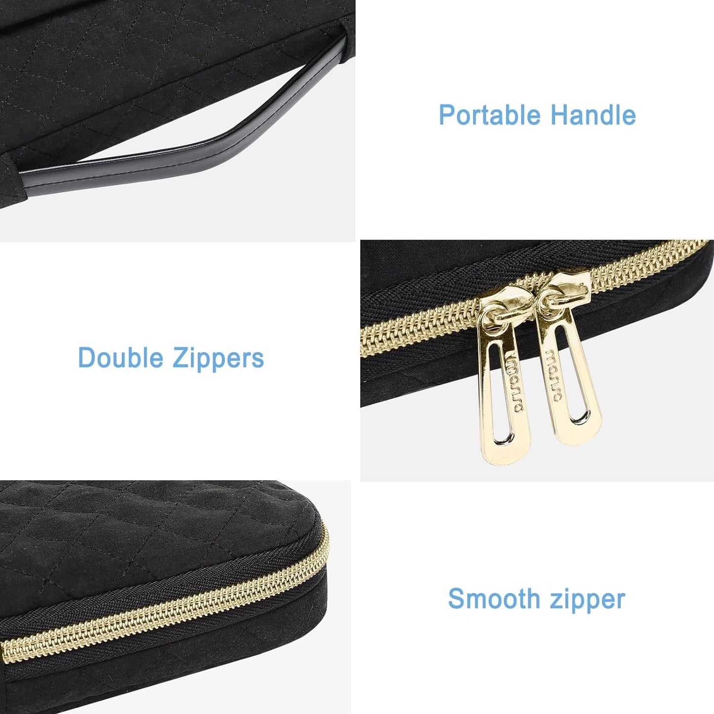 MOSISO 360 Protective 13-14 inch Laptop Sleeve Compatible with MacBook Air/Pro, 13-13.3 inch Notebook, Compatible with MacBook Pro 14, Square Quilted Side Open Bag with 3 Pockets&Handle&Belt, Black iMosiso