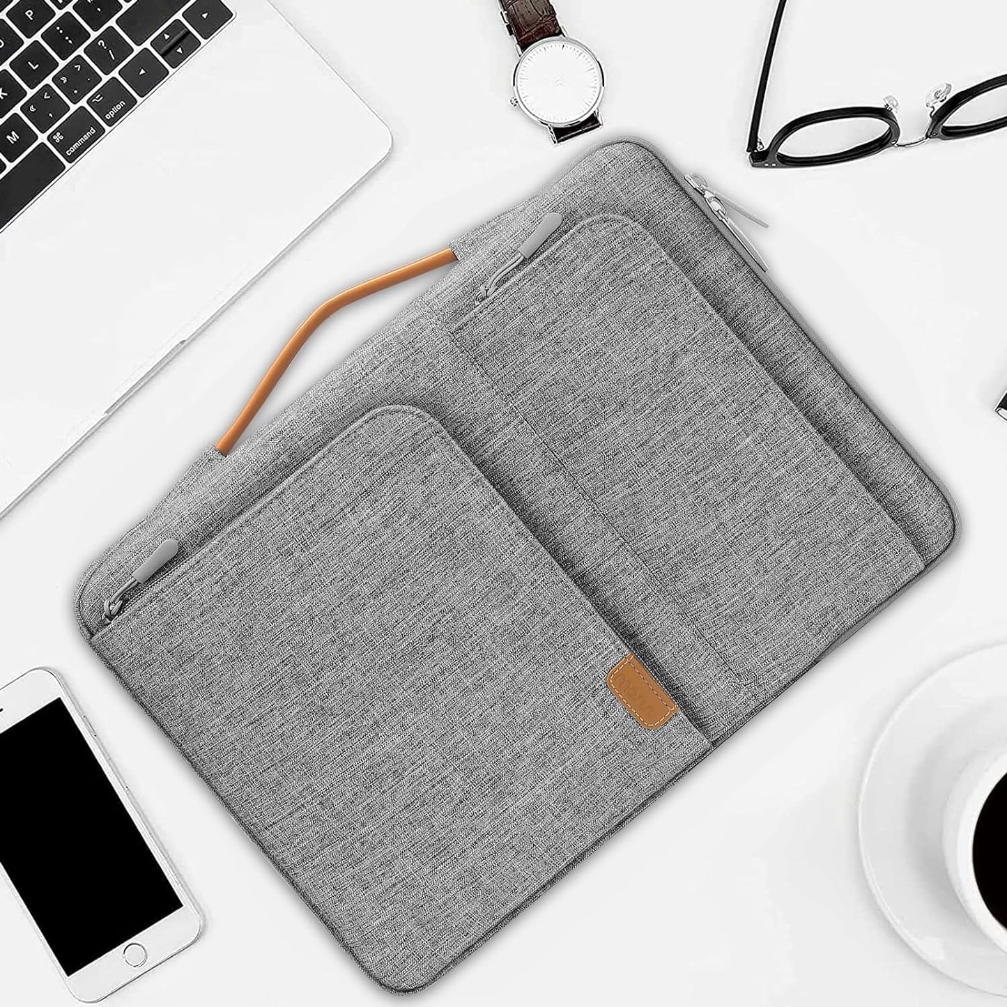 MOSISO 360 Protective Laptop Sleeve Compatible with MacBook Air/Pro, 13-13.3 inch Notebook,Compatible with MacBook Pro 14 inch 2023-2021 M2 M1, Side Open Bag with 2 Accessory Pockets&Handle&Belt, Gray iMosiso